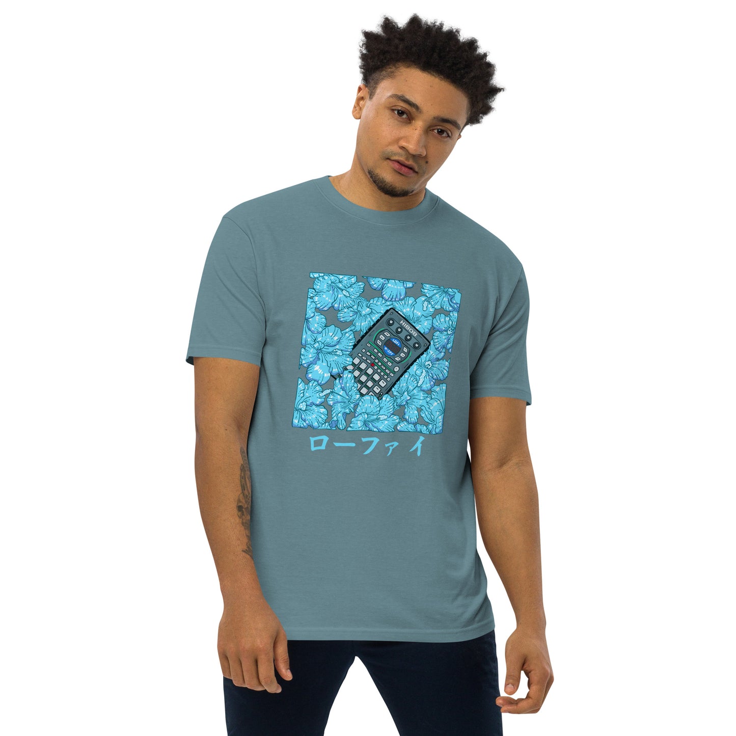 Blue Hibiscus 808 Men’s Premium Heavyweight Tee