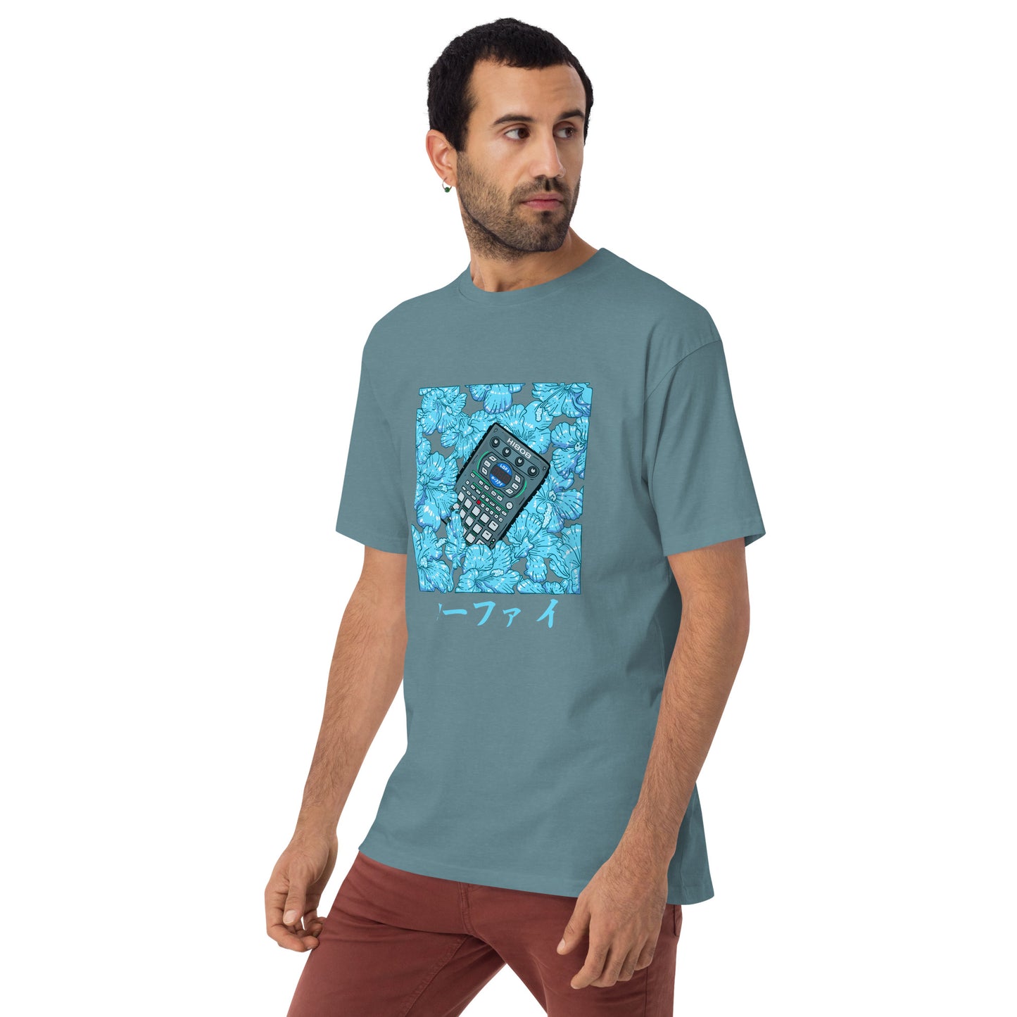 Blue Hibiscus 808 Men’s Premium Heavyweight Tee