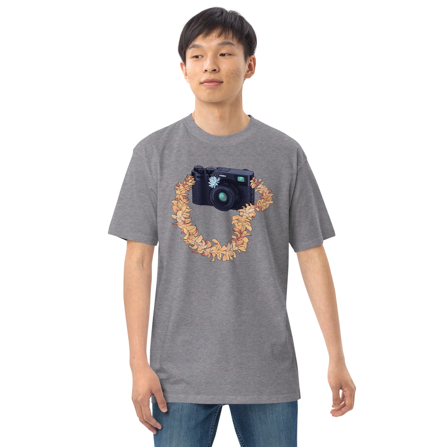 Vintage Camera Flower Lei Men’s Premium Heavyweight Tee