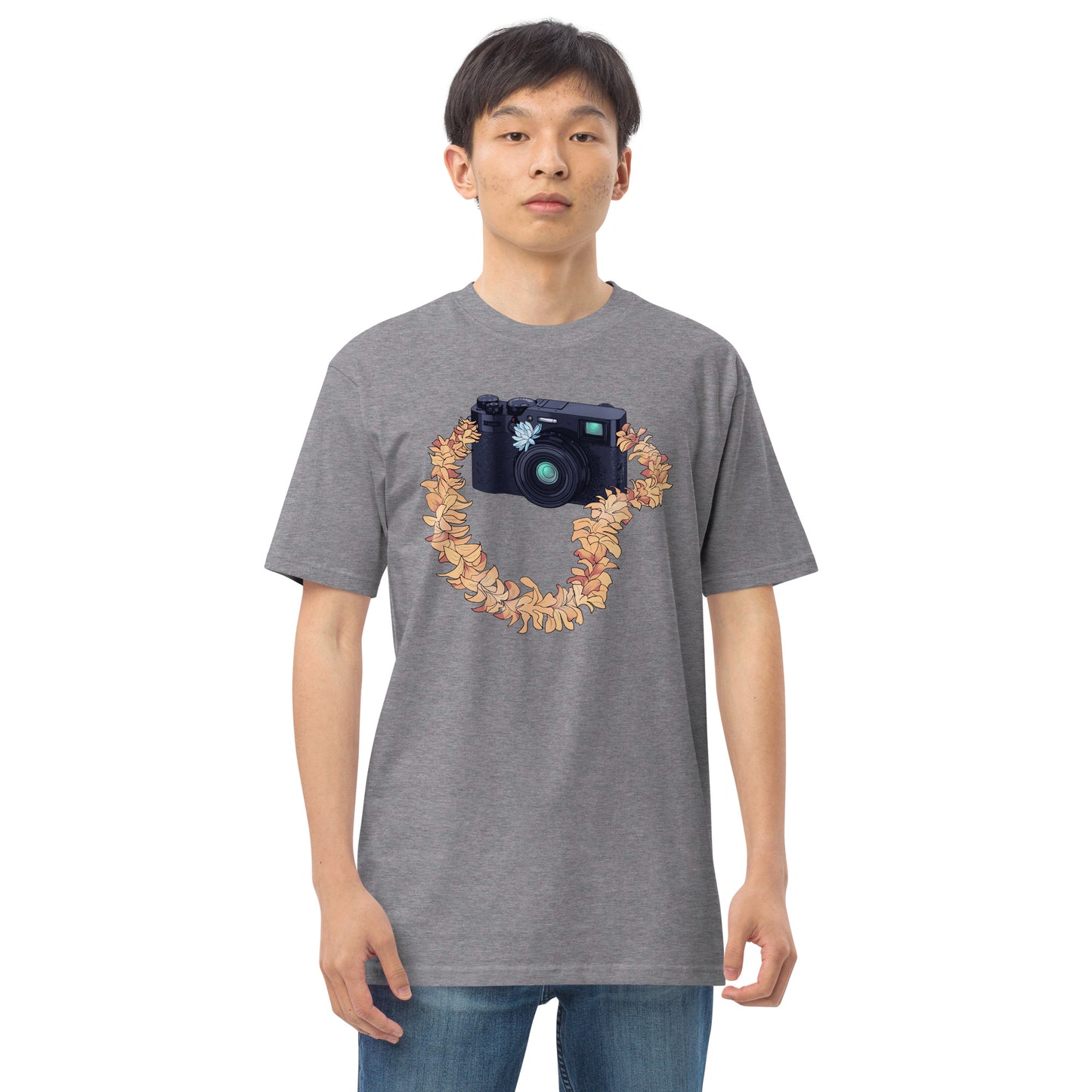 Vintage Camera Flower Lei Men’s Premium Heavyweight Tee