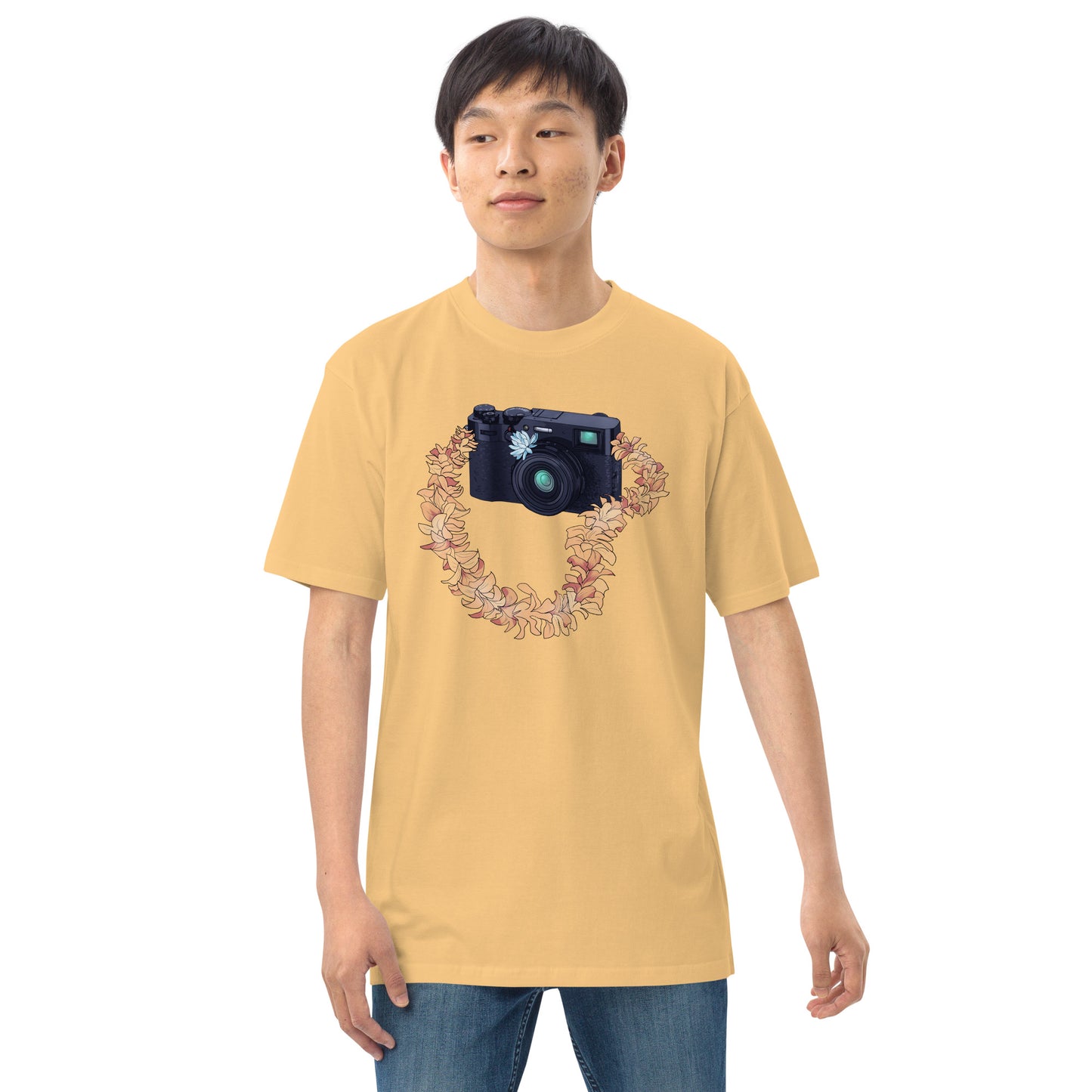 Vintage Camera Flower Lei Men’s Premium Heavyweight Tee