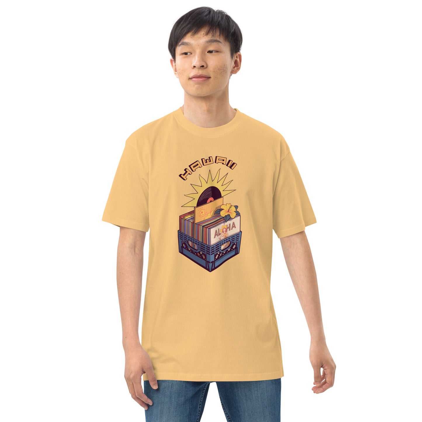 Hawaii Vinyl Records Men’s Premium Heavyweight Tee