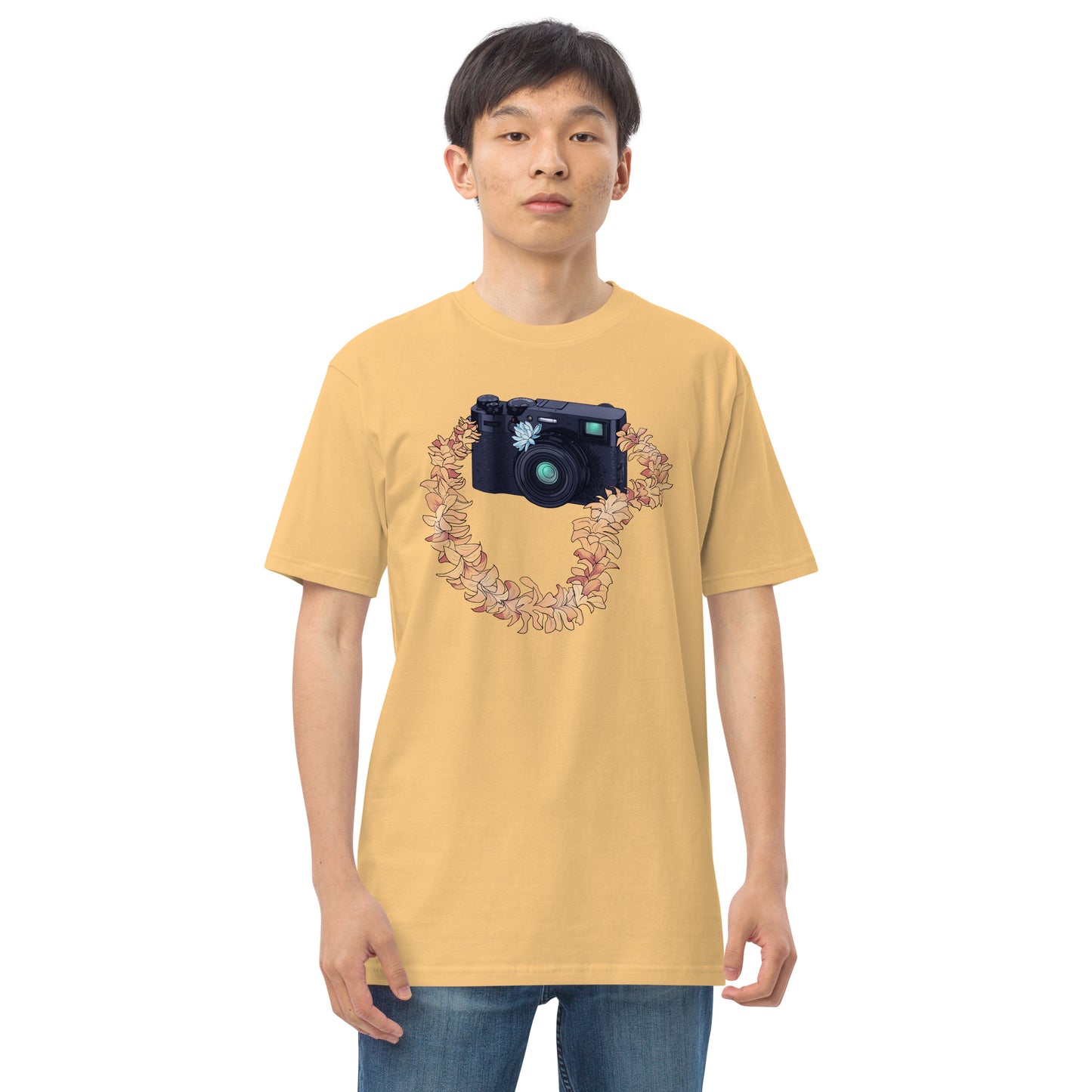 Vintage Camera Flower Lei Men’s Premium Heavyweight Tee