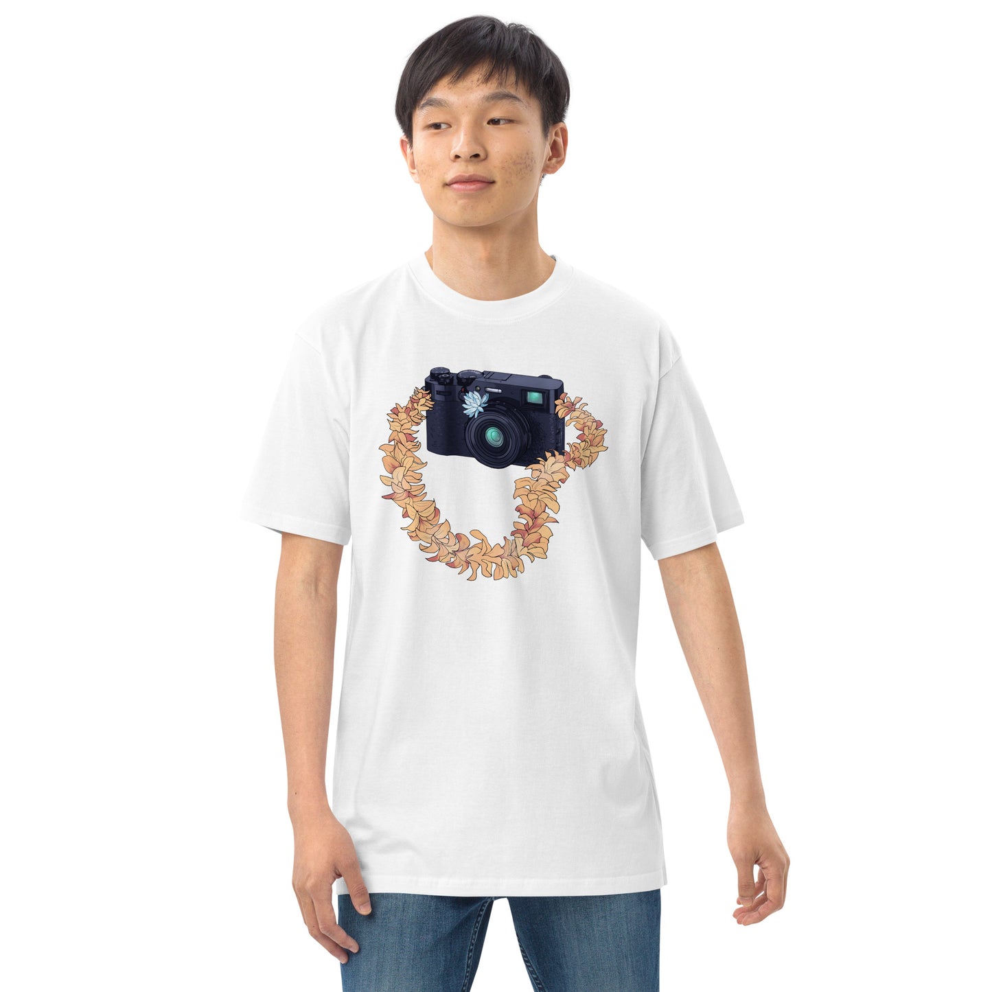 Vintage Camera Flower Lei Men’s Premium Heavyweight Tee