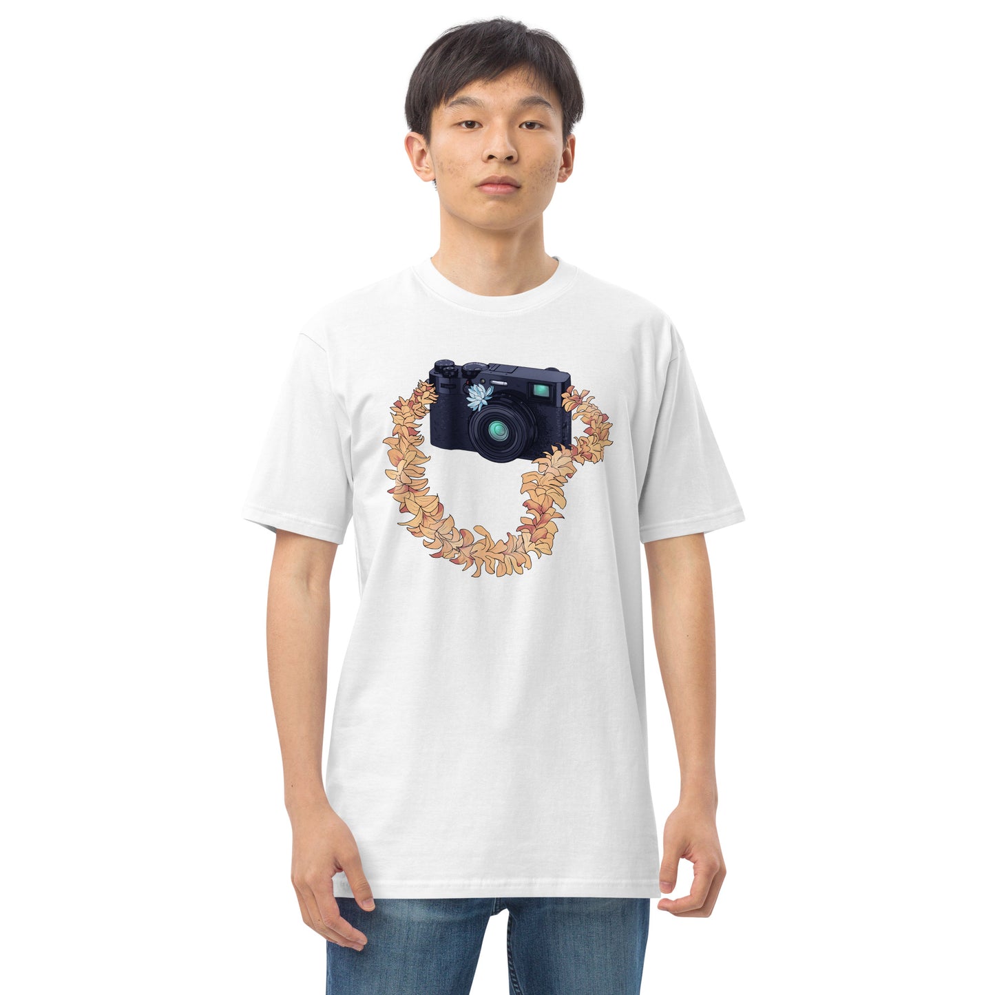 Vintage Camera Flower Lei Men’s Premium Heavyweight Tee