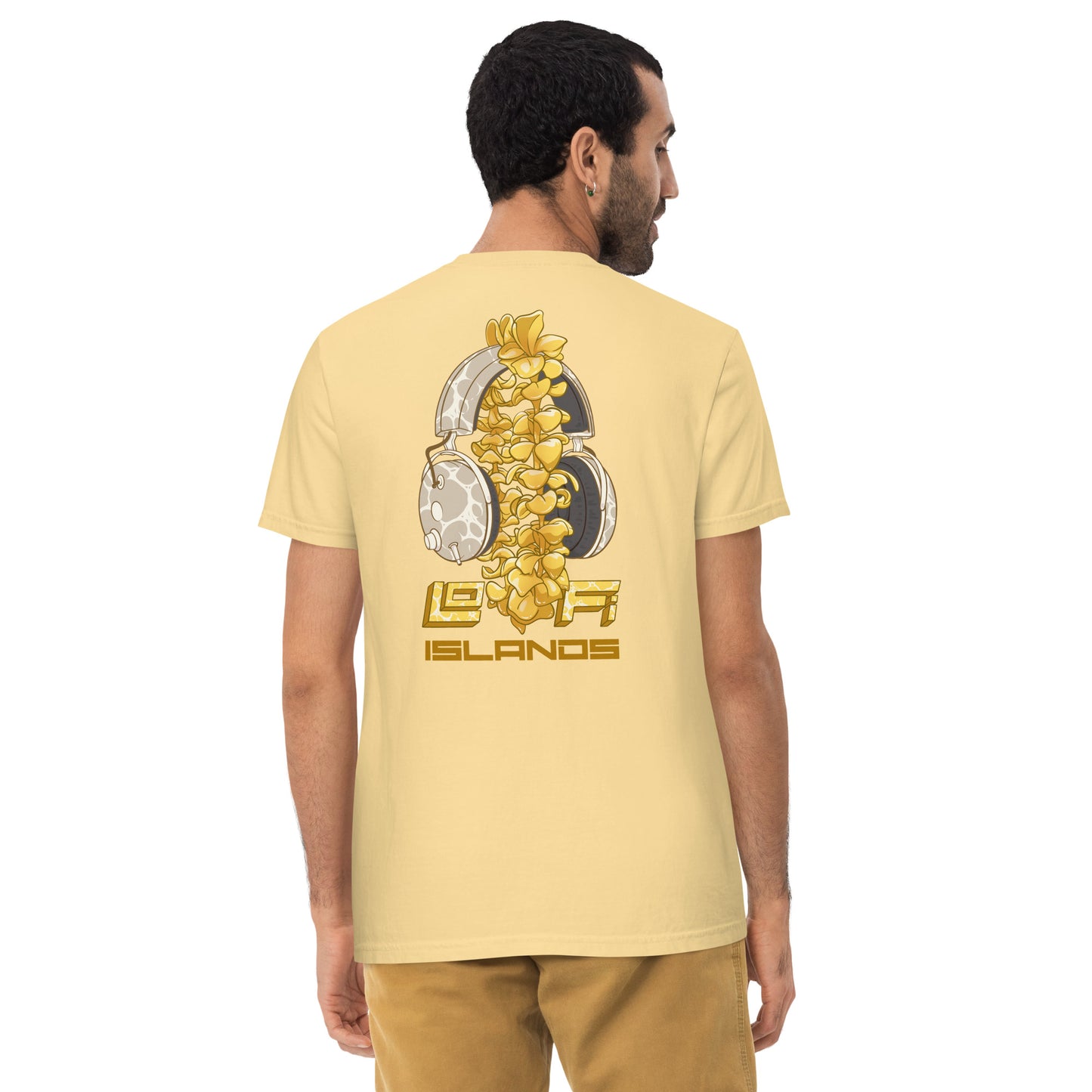 Lo-Fi Headphones Gold Lei Unisex Garment-Dyed Pocket T-Shirt