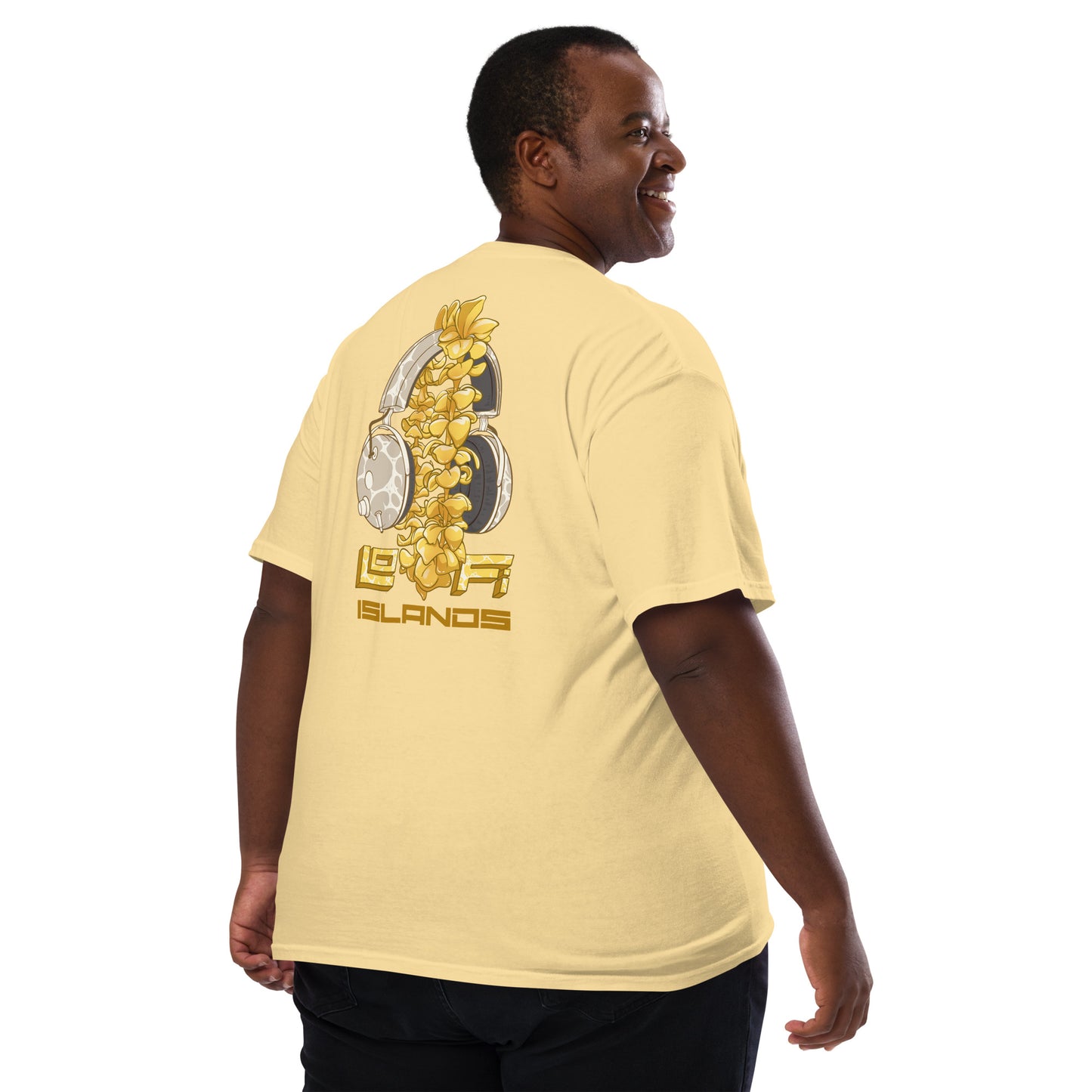 Lo-Fi Headphones Gold Lei Unisex Garment-Dyed Pocket T-Shirt