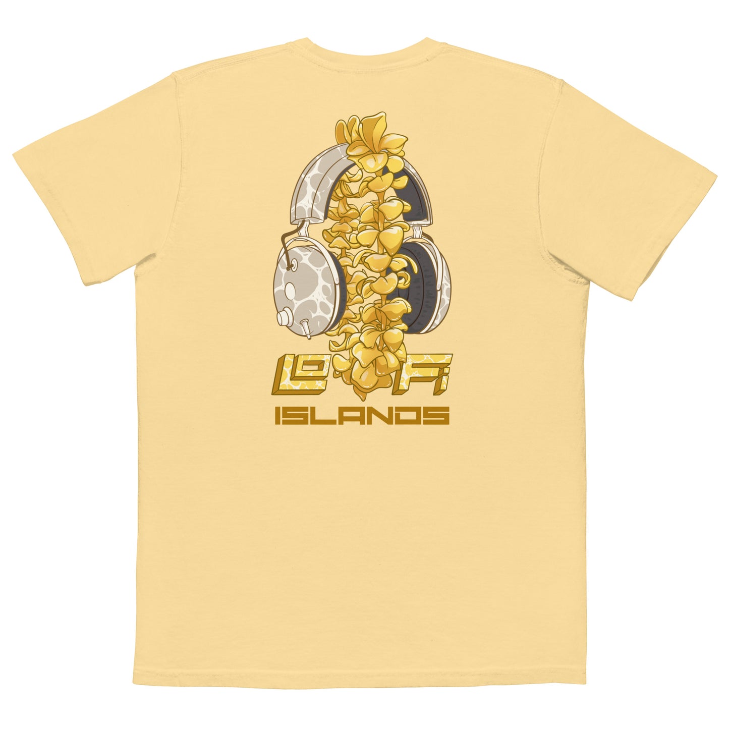 Lo-Fi Headphones Gold Lei Unisex Garment-Dyed Pocket T-Shirt