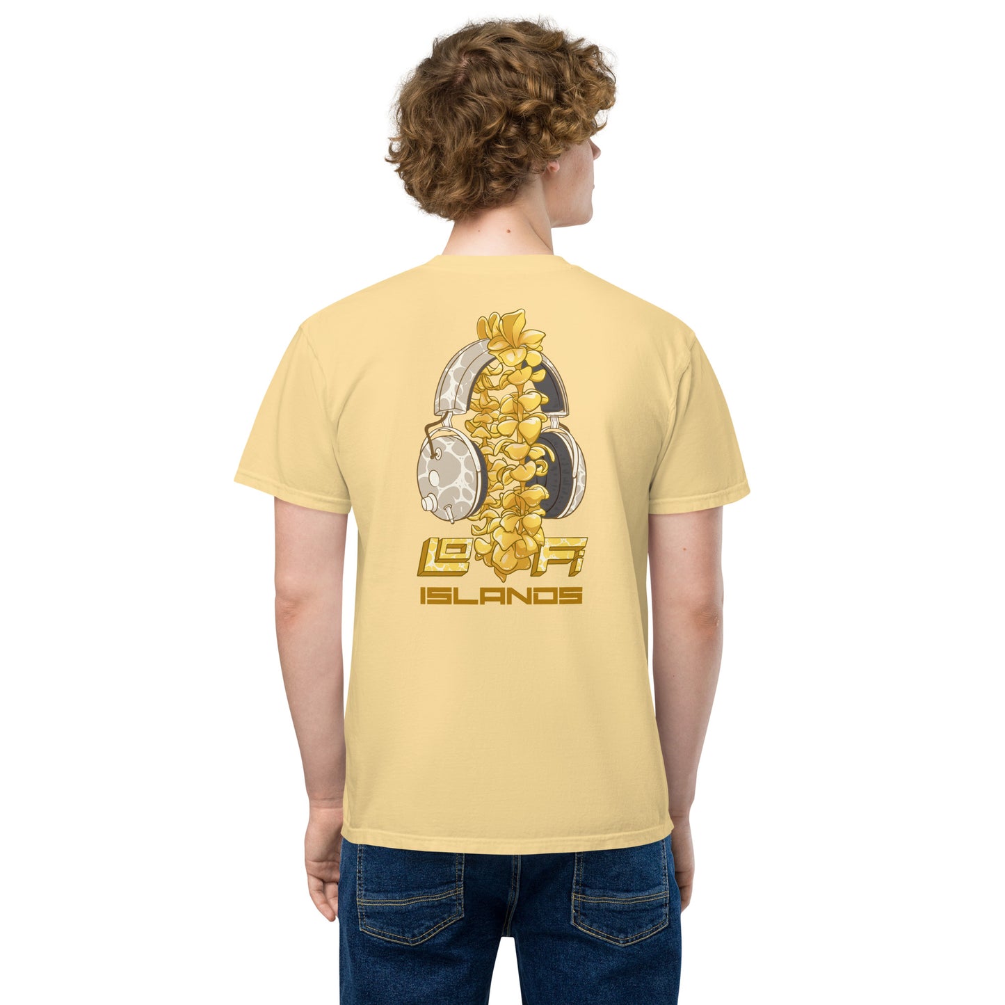 Lo-Fi Headphones Gold Lei Unisex Garment-Dyed Pocket T-Shirt