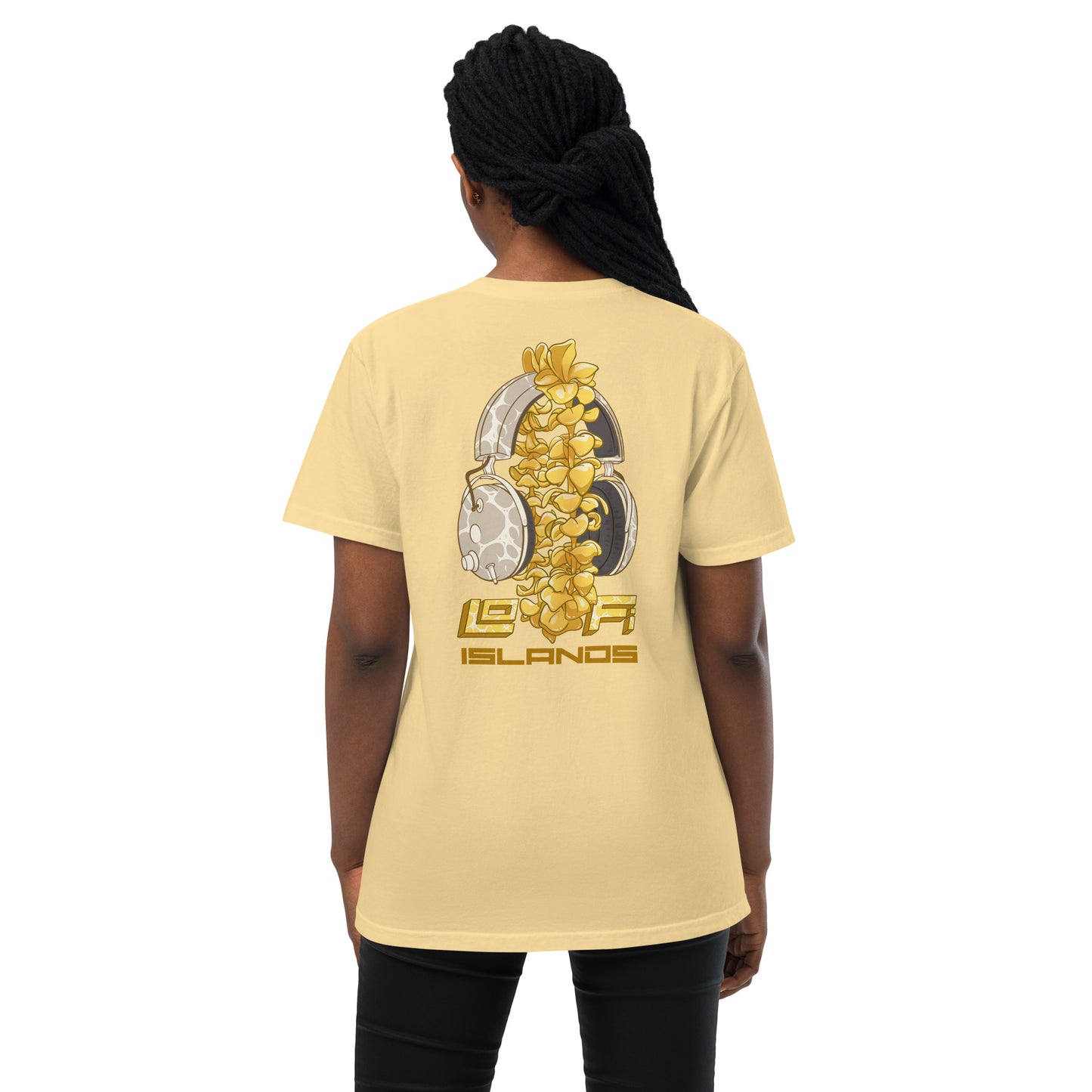 Lo-Fi Headphones Gold Lei Unisex Garment-Dyed Pocket T-Shirt