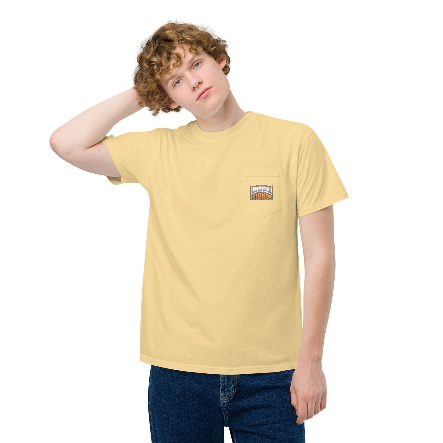 Lo-Fi Headphones Gold Lei Unisex Garment-Dyed Pocket T-Shirt