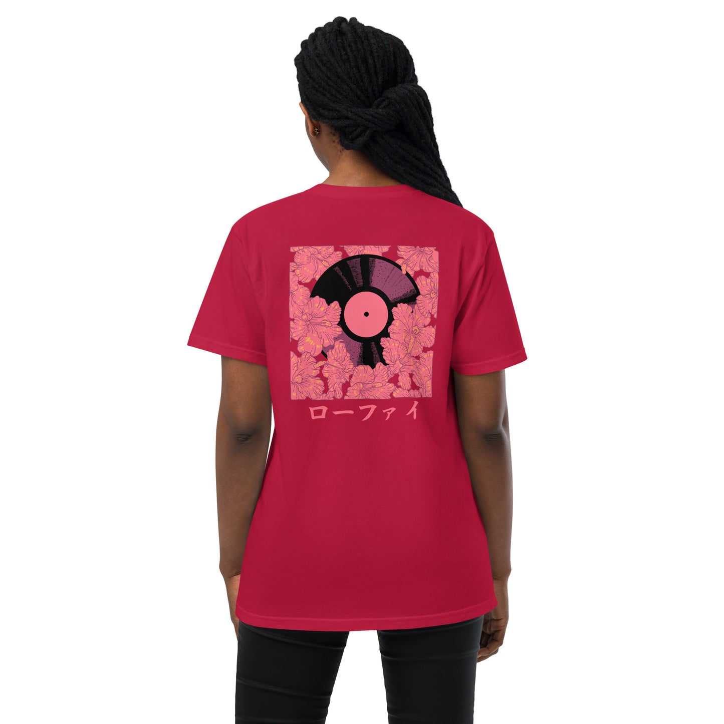 Red Hibiscus Vinyl Unisex Garment-Dyed Pocket T-Shirt