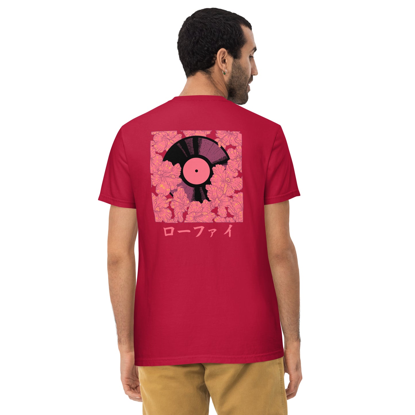 Red Hibiscus Vinyl Unisex Garment-Dyed Pocket T-Shirt