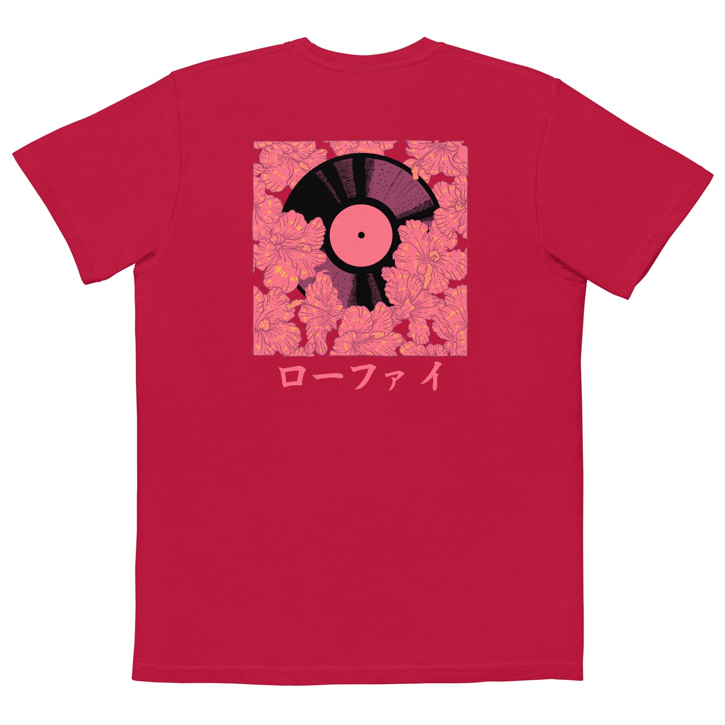 Red Hibiscus Vinyl Unisex Garment-Dyed Pocket T-Shirt