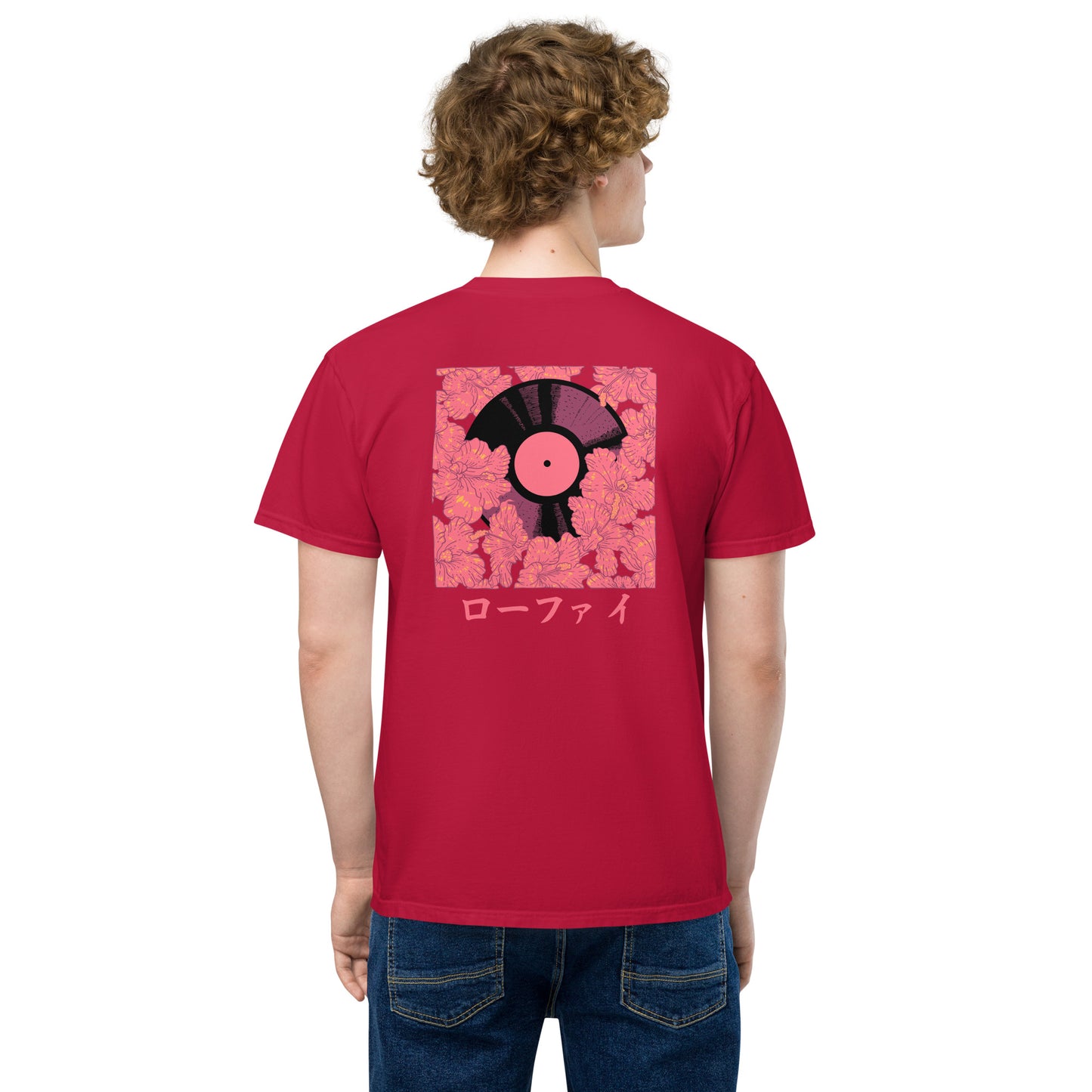 Red Hibiscus Vinyl Unisex Garment-Dyed Pocket T-Shirt