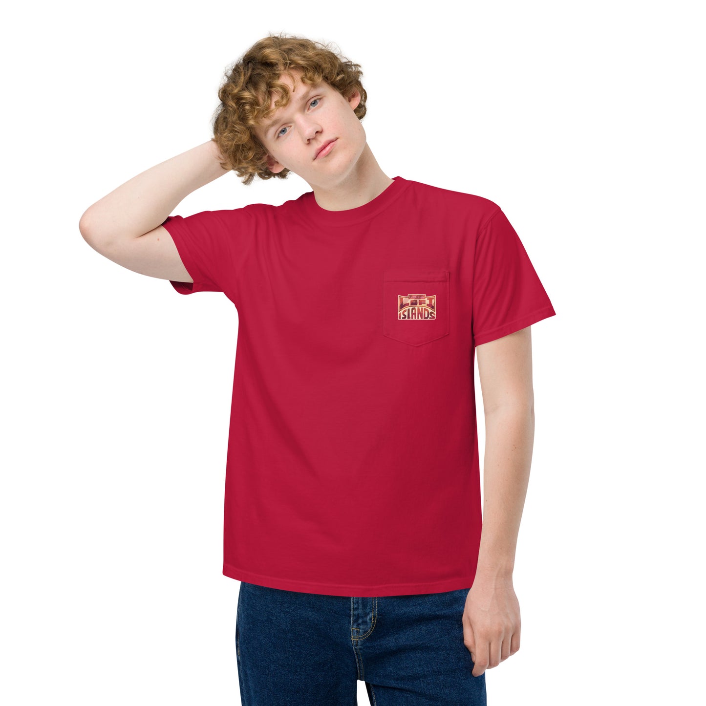 Red Hibiscus Vinyl Unisex Garment-Dyed Pocket T-Shirt