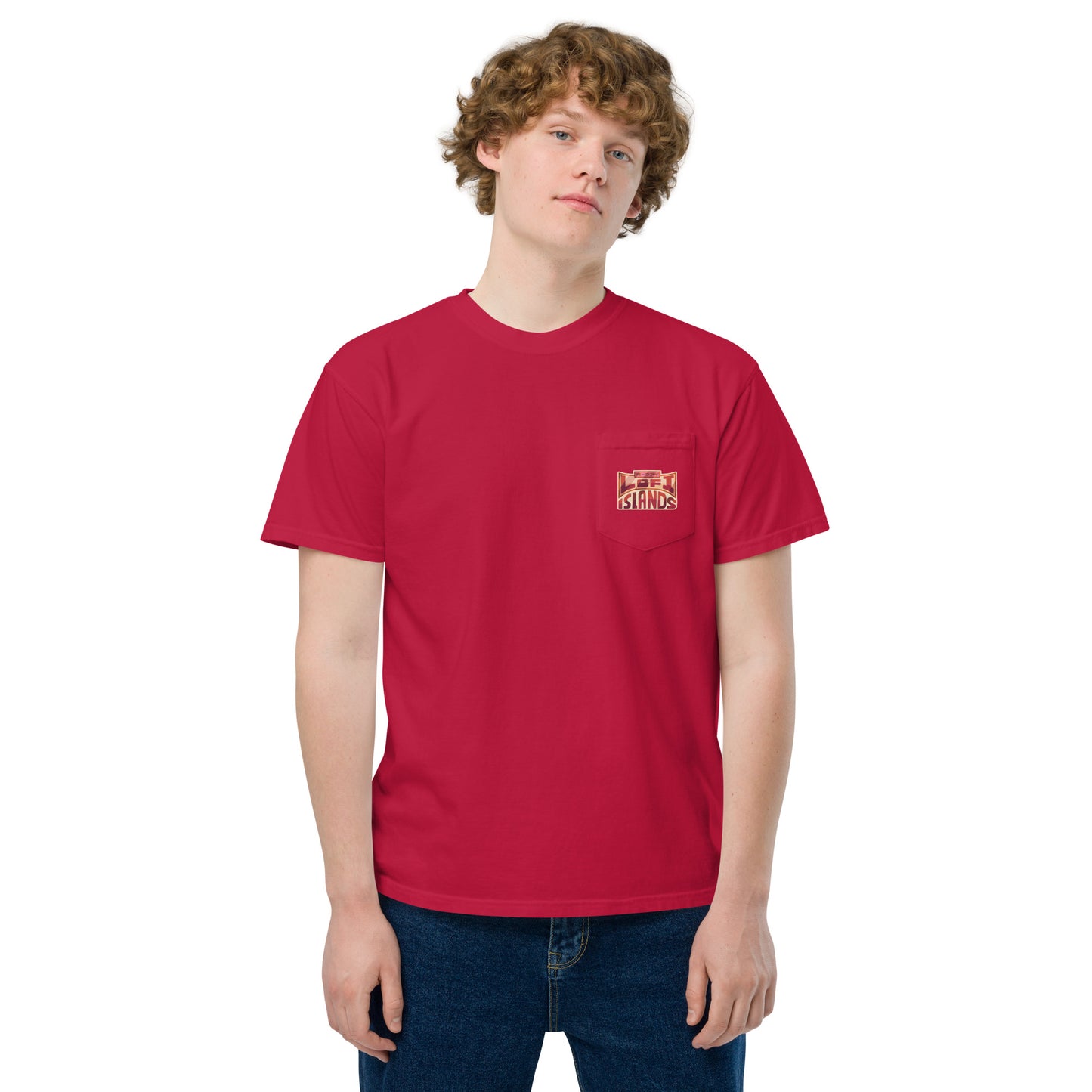 Red Hibiscus Vinyl Unisex Garment-Dyed Pocket T-Shirt