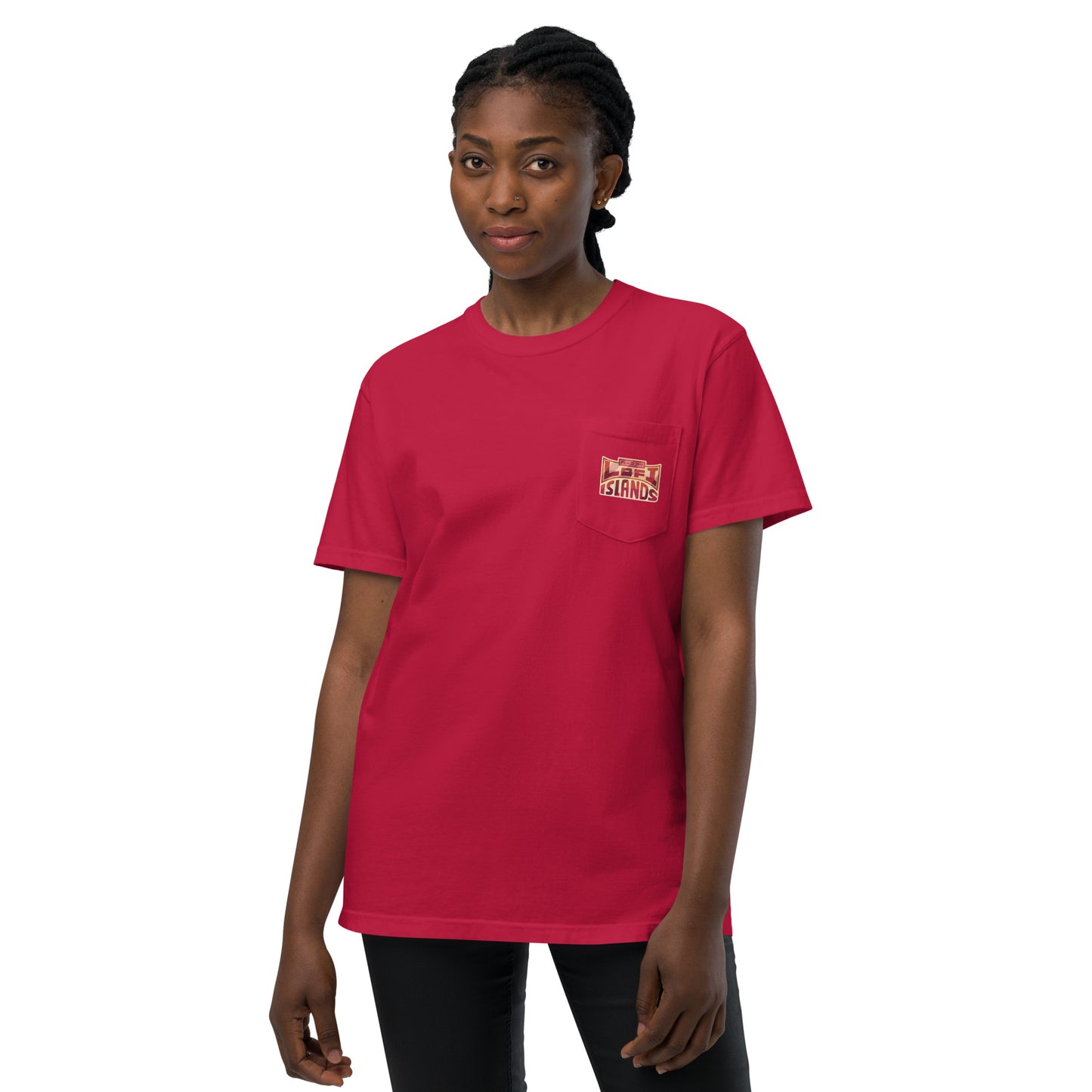 Red Hibiscus Vinyl Unisex Garment-Dyed Pocket T-Shirt