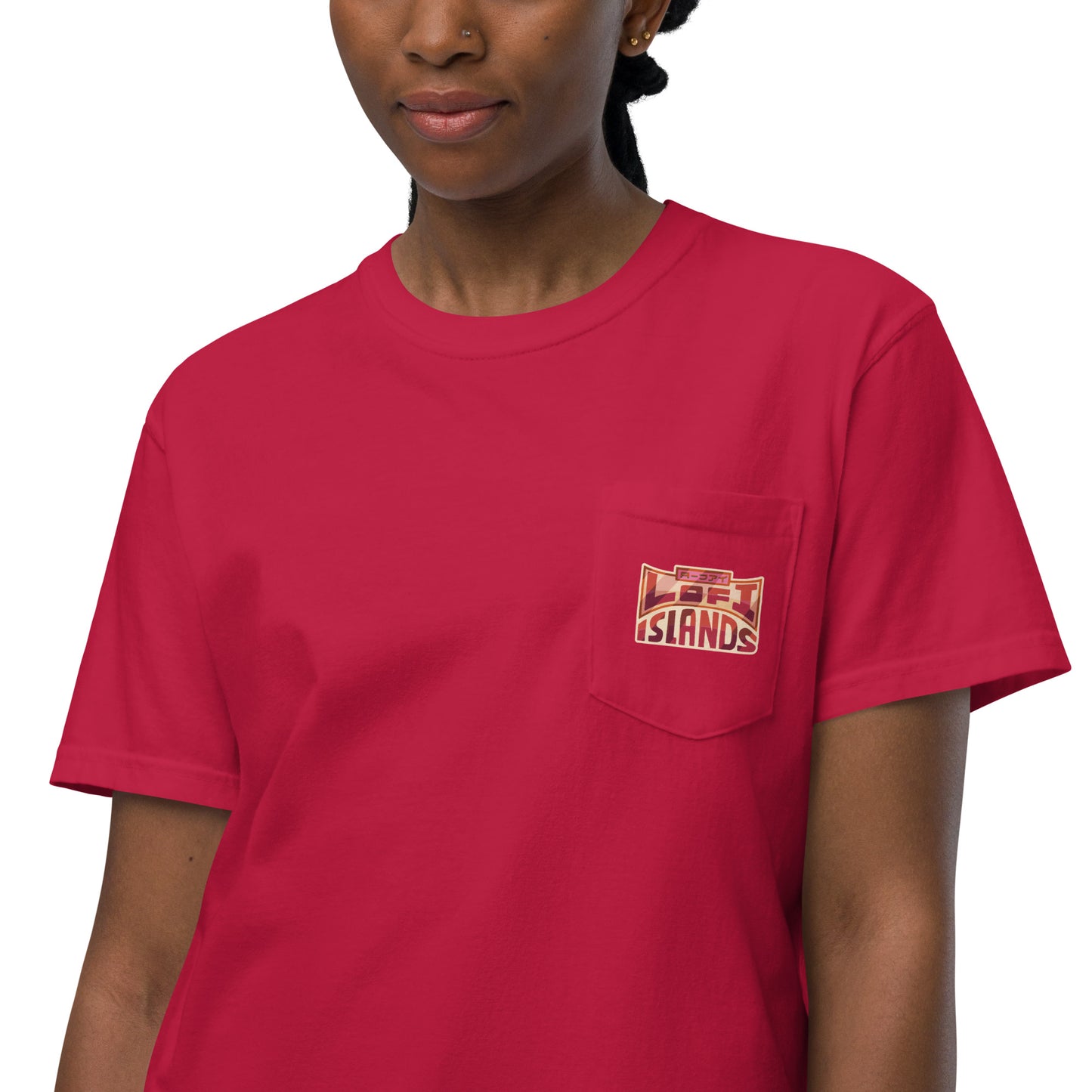 Red Hibiscus Vinyl Unisex Garment-Dyed Pocket T-Shirt