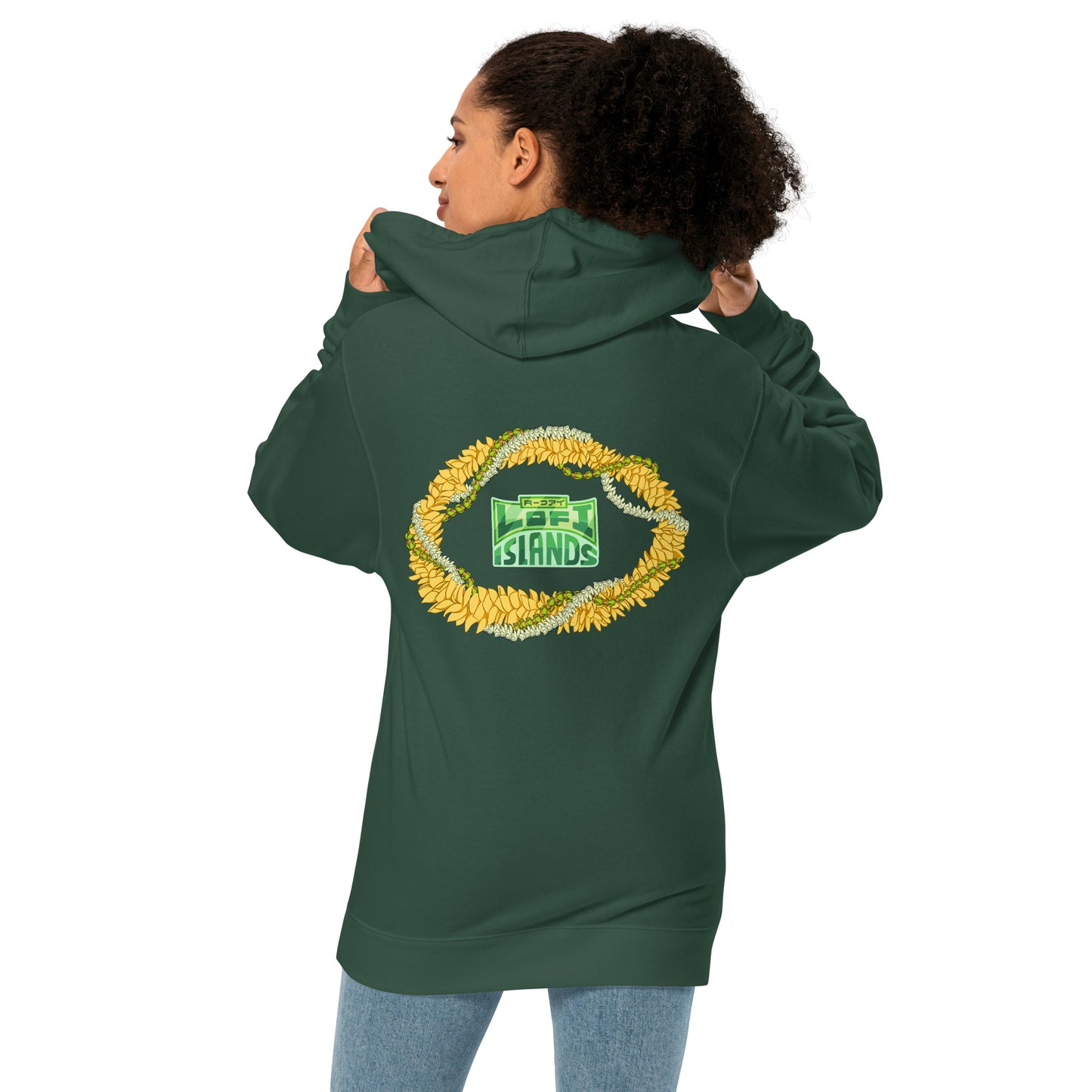 Lo-Fi Islands Lei Unisex Green Midweight Hoodie