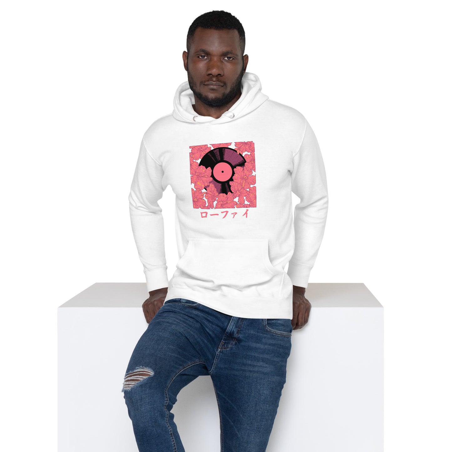 Red Hibiscus Vinyl Unisex Hoodie