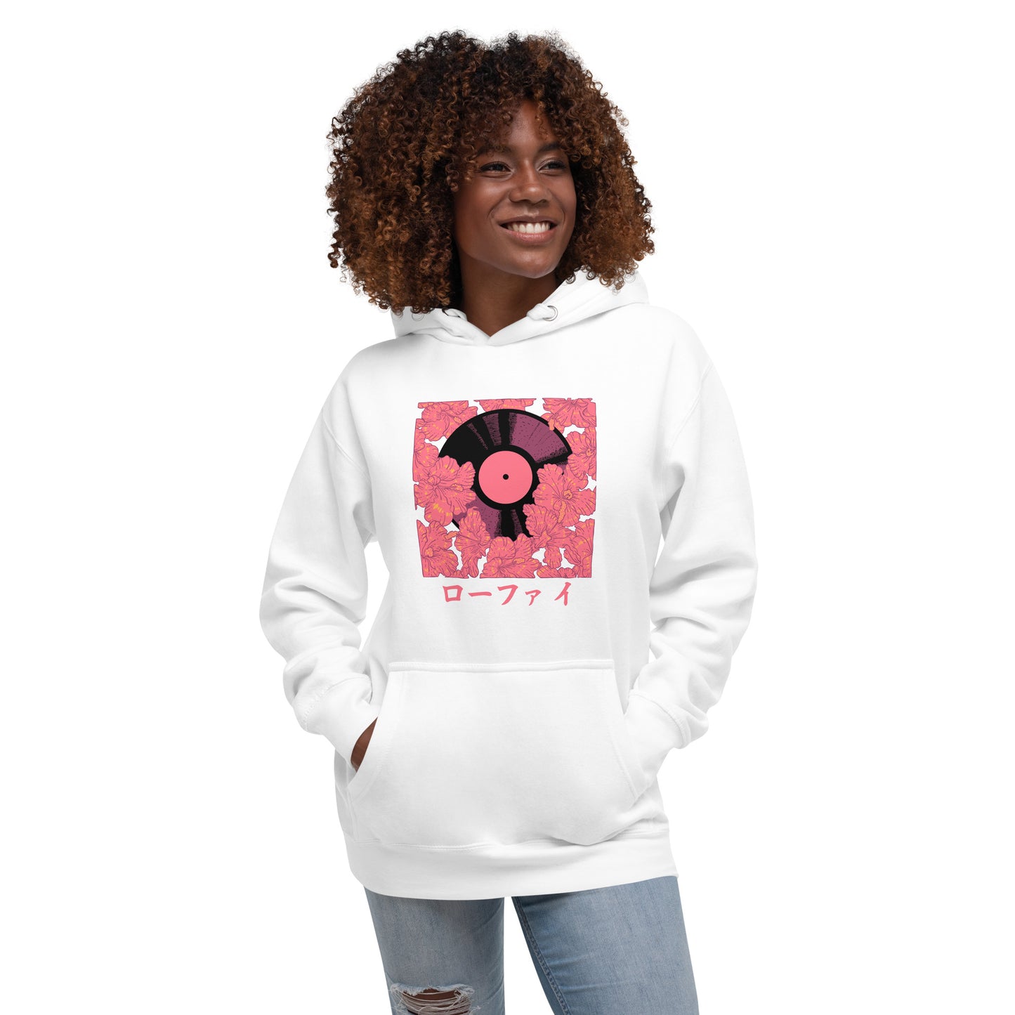 Red Hibiscus Vinyl Unisex Hoodie