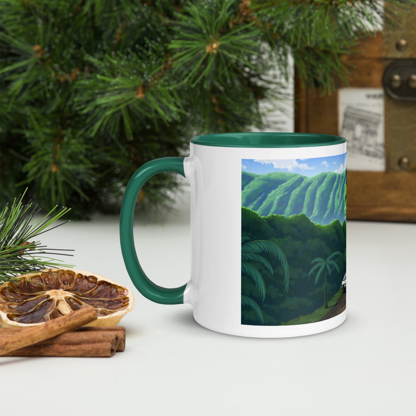 Hoʻomaluhia Botanical Garden Green Mug with Color Inside