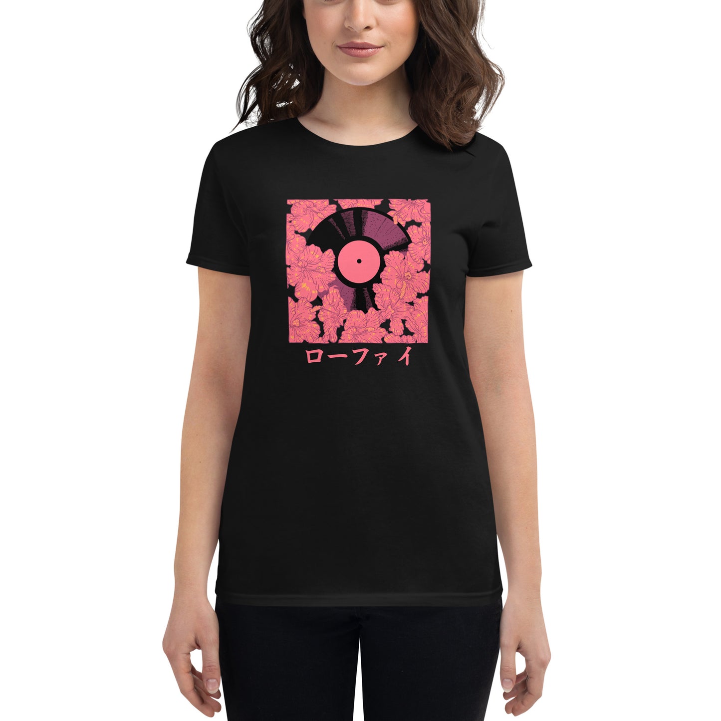 Red Hibiscus Vinyl Women's Short Sleeve T-Shirt