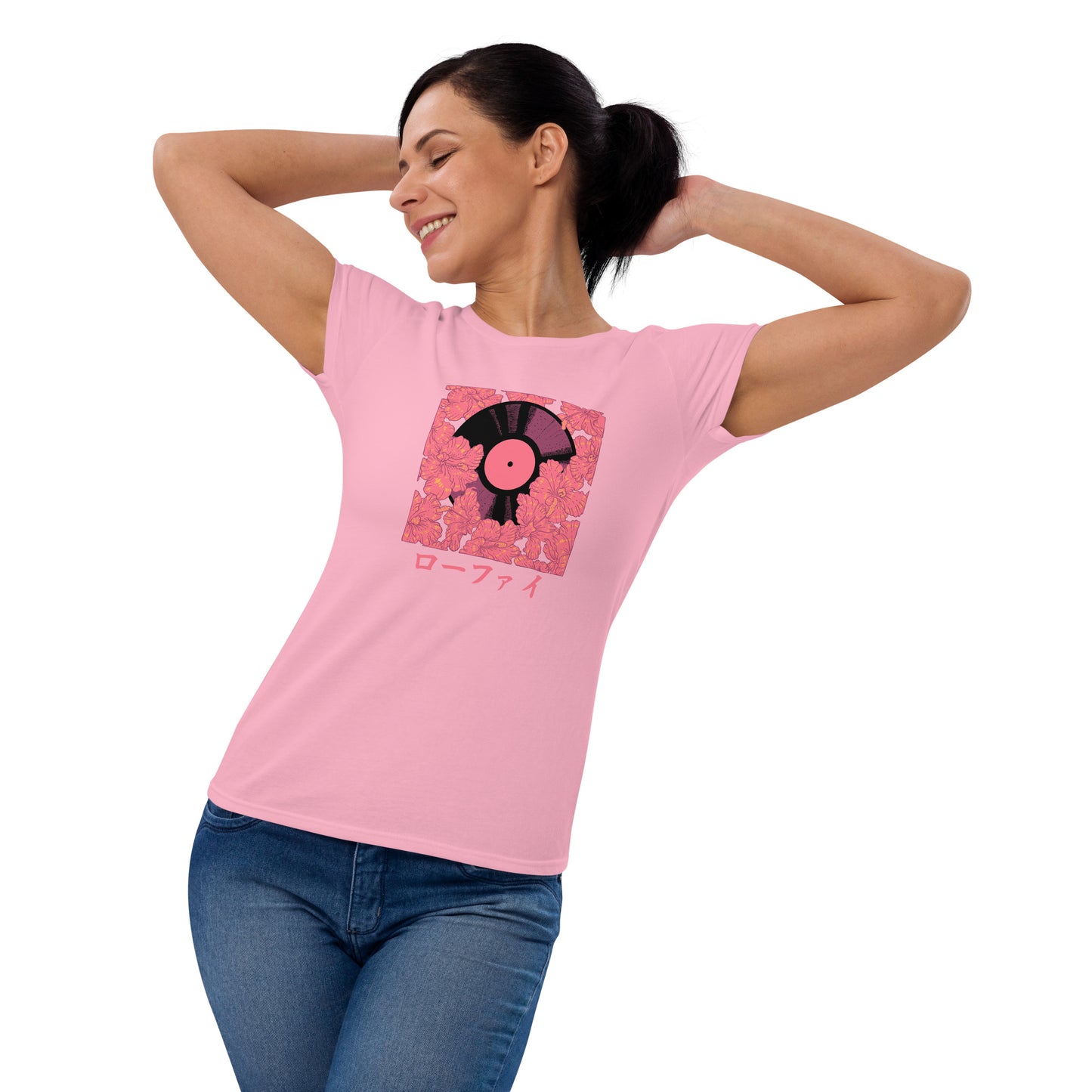 Red Hibiscus Vinyl Women's Short Sleeve T-Shirt