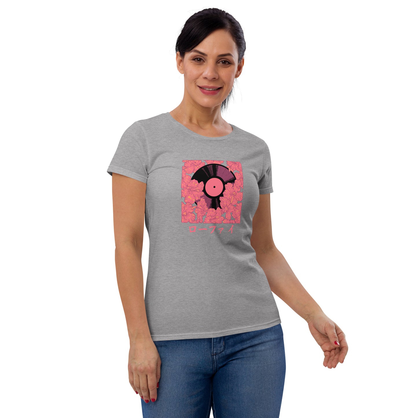 Red Hibiscus Vinyl Women's Short Sleeve T-Shirt