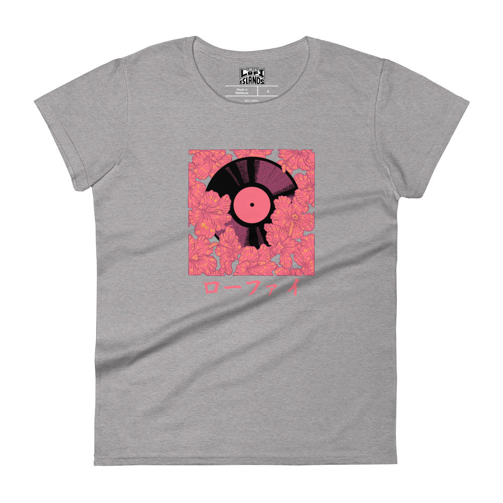 Red Hibiscus Vinyl Women's Short Sleeve T-Shirt