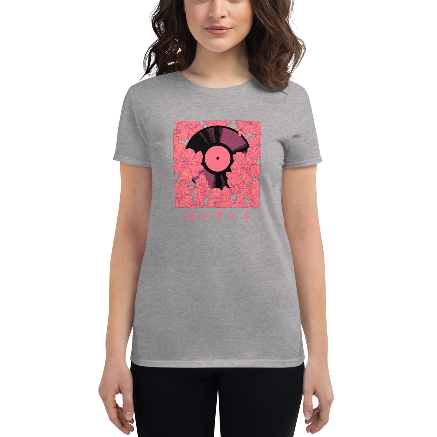 Red Hibiscus Vinyl Women's Short Sleeve T-Shirt