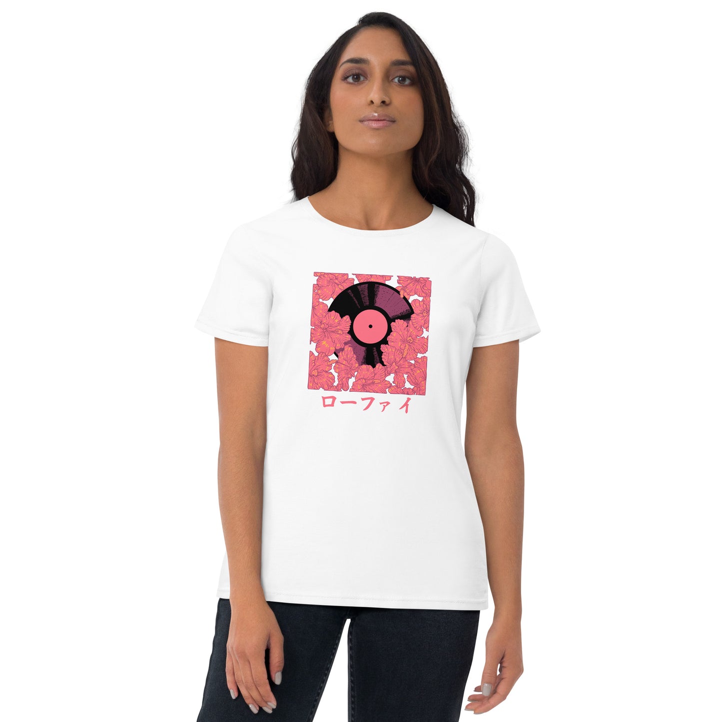 Red Hibiscus Vinyl Women's Short Sleeve T-Shirt