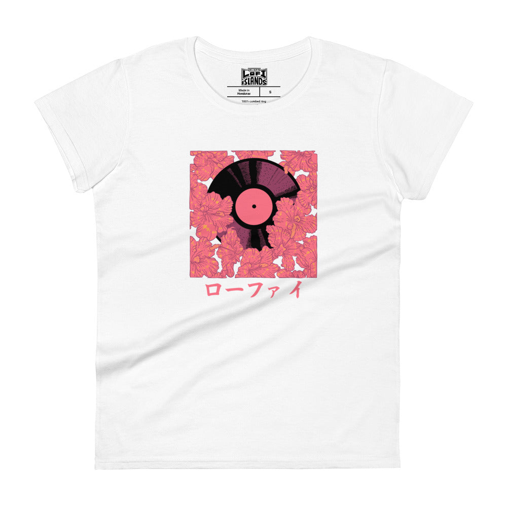 Red Hibiscus Vinyl Women's Short Sleeve T-Shirt