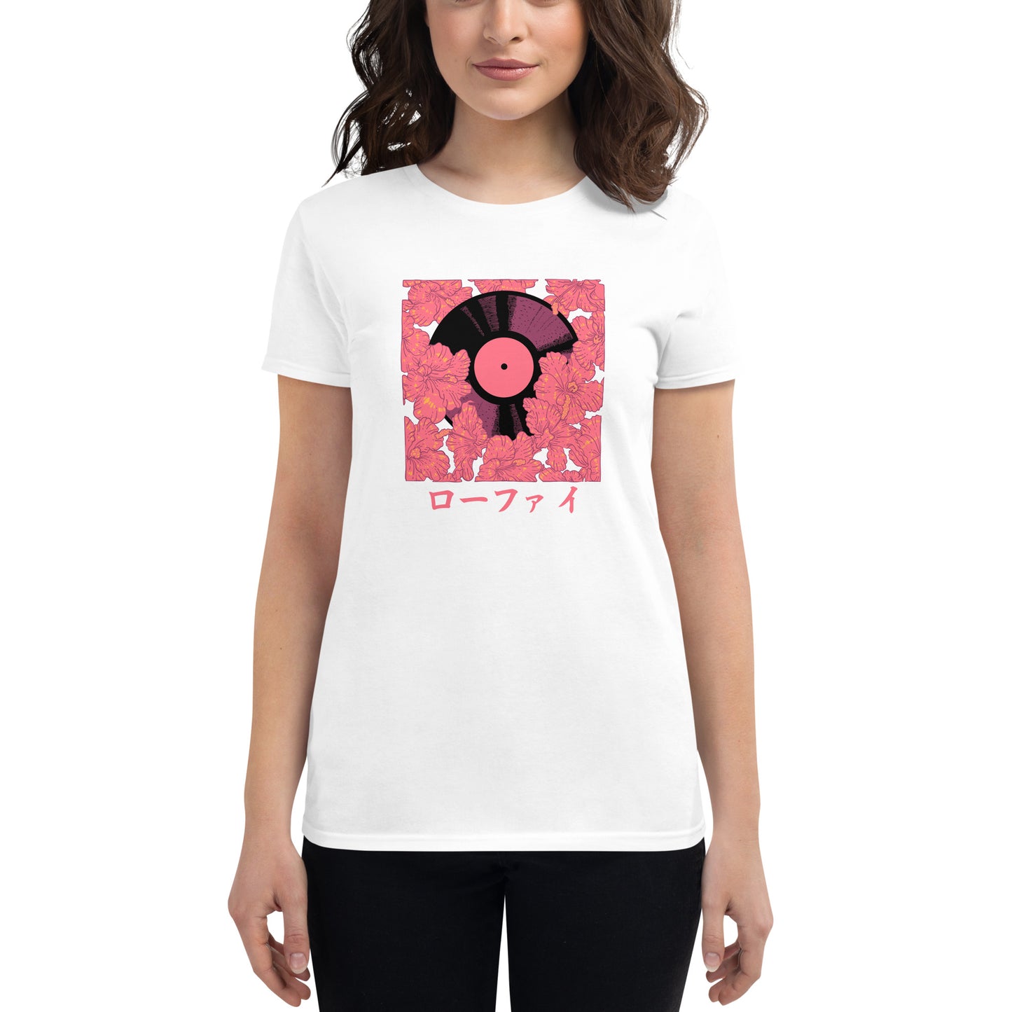 Red Hibiscus Vinyl Women's Short Sleeve T-Shirt