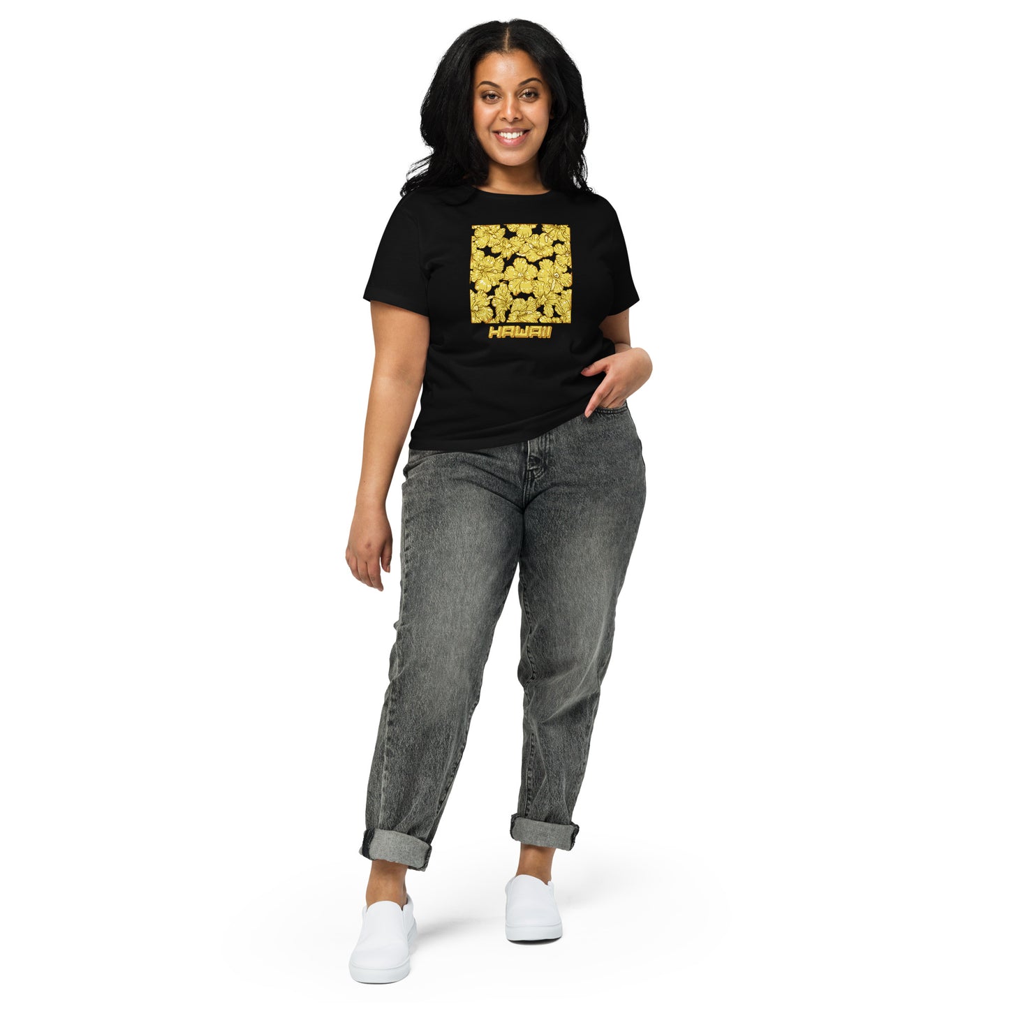 Gold Hibiscus Hawaii Women’s High-Waisted T-Shirt