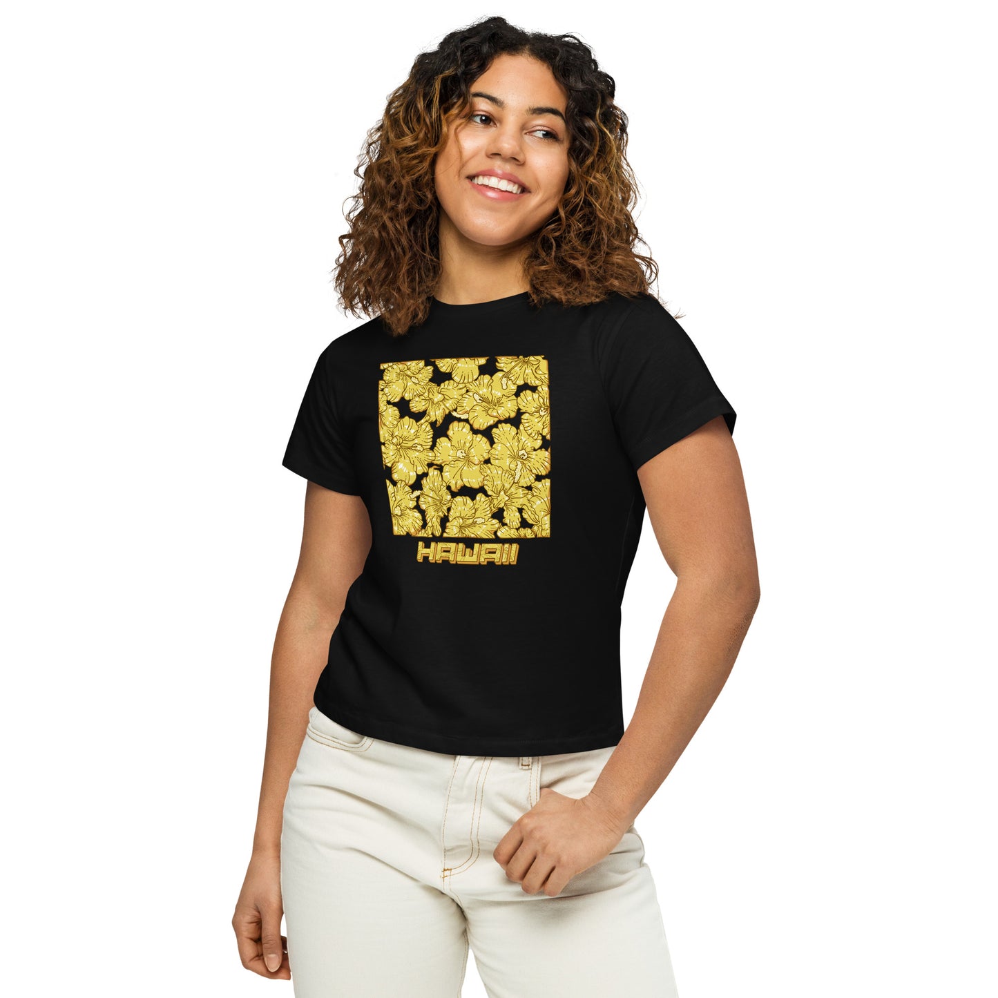 Gold Hibiscus Hawaii Women’s High-Waisted T-Shirt