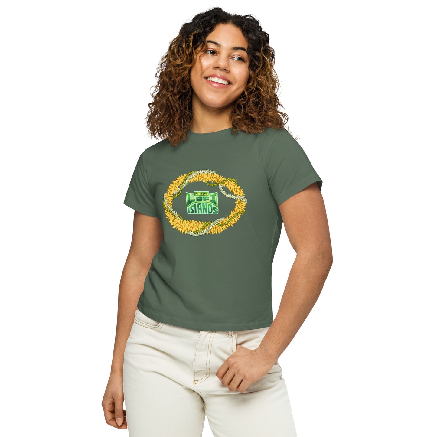 Gold Lei Women’s High-Waisted T-Shirt