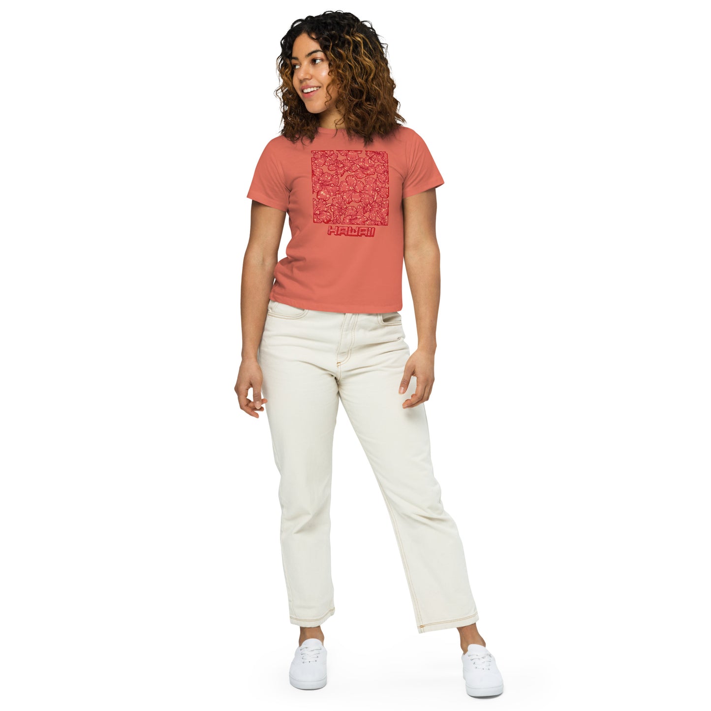 Red Hibiscus Hawaii Women’s High-Waisted T-Shirt