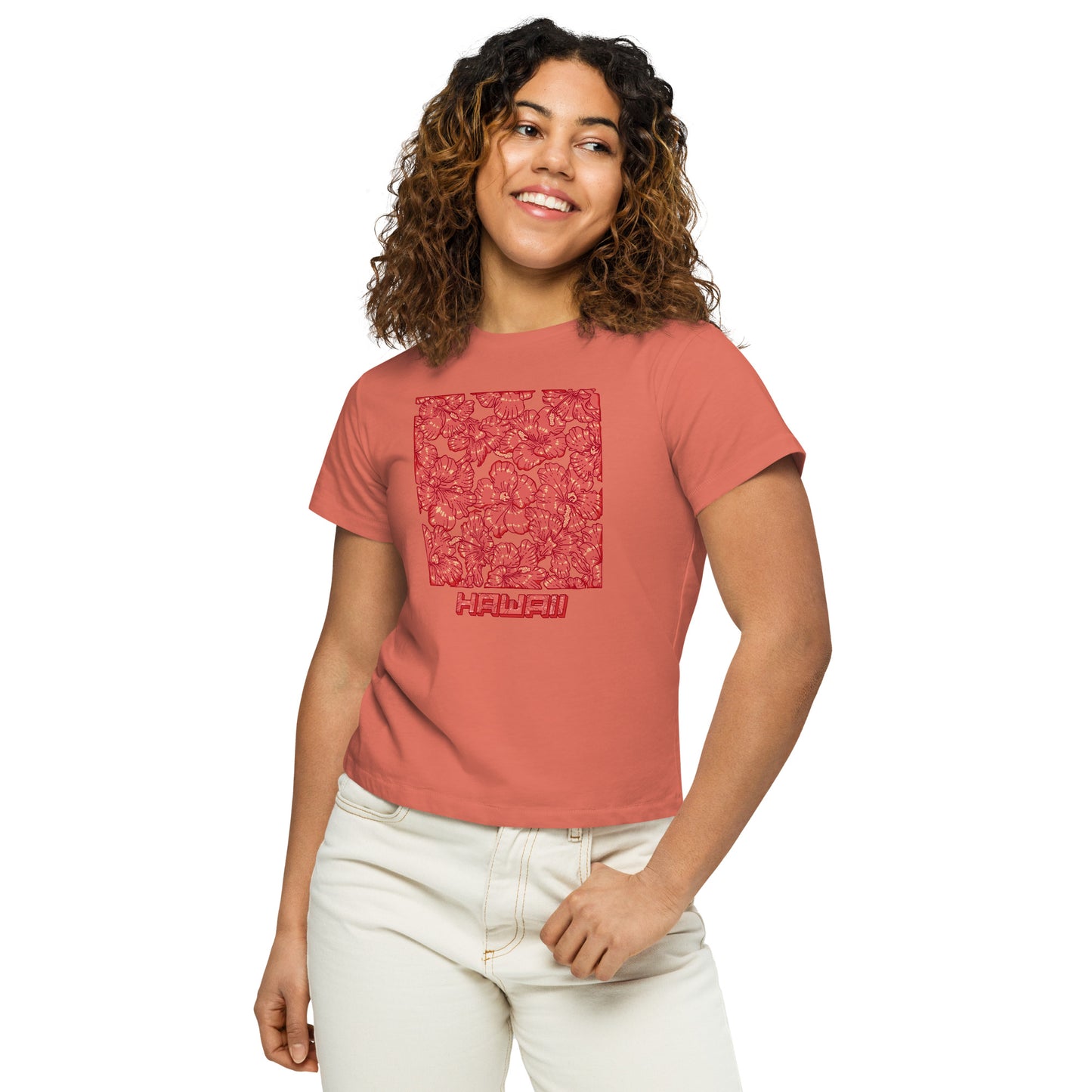 Red Hibiscus Hawaii Women’s High-Waisted T-Shirt