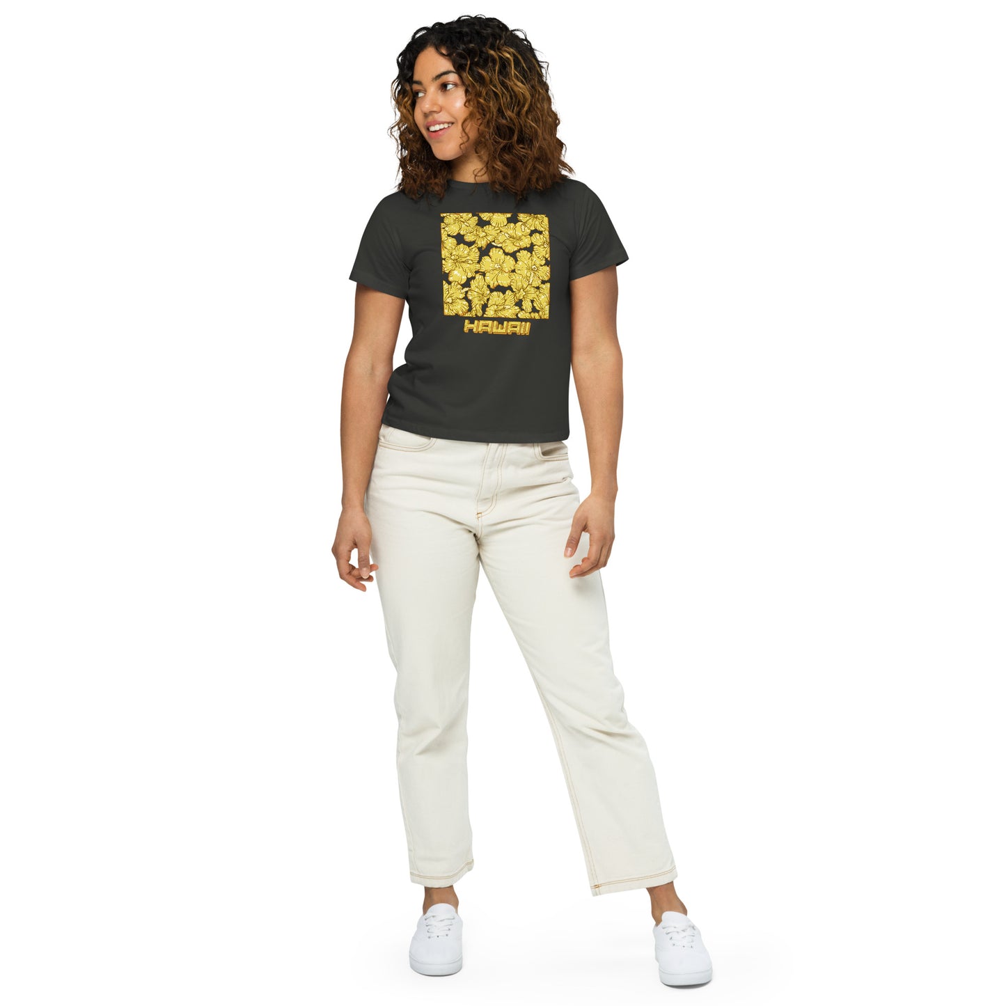 Gold Hibiscus Hawaii Women’s High-Waisted T-Shirt