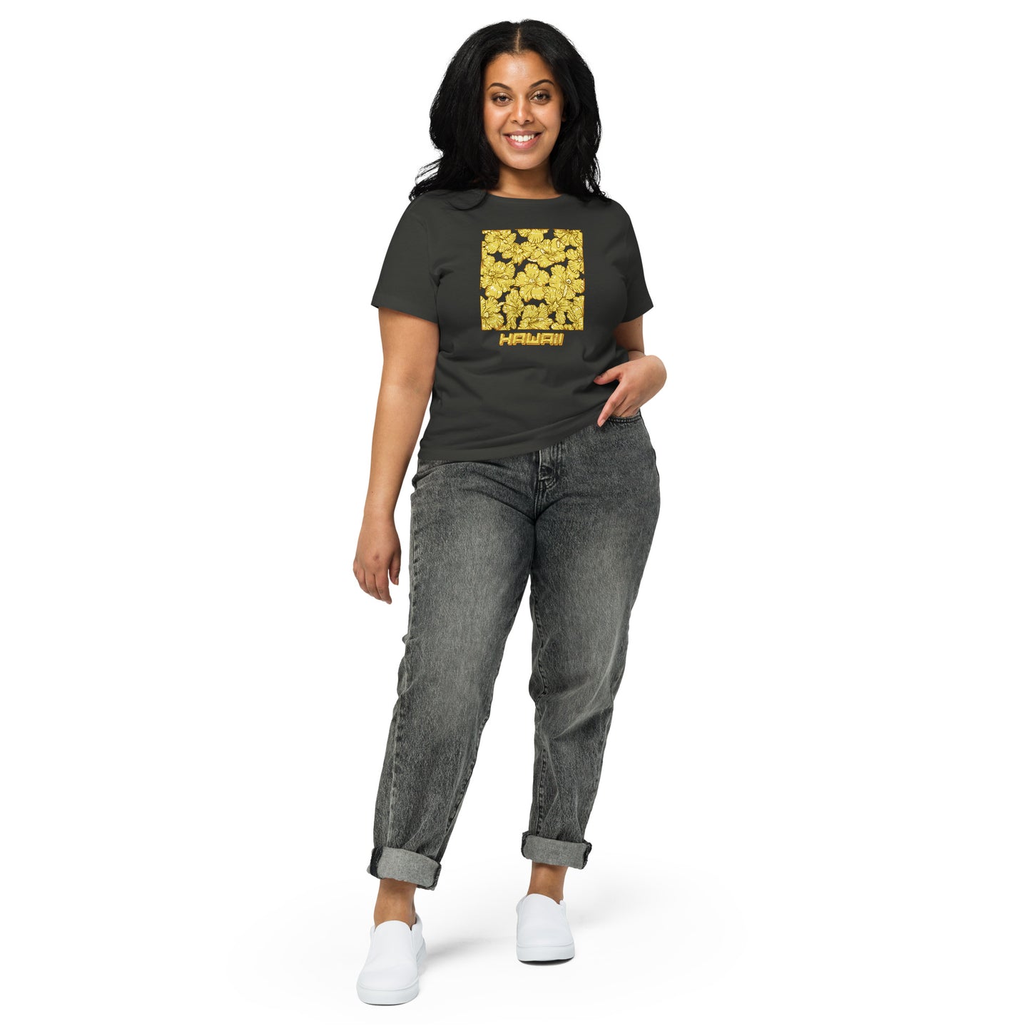 Gold Hibiscus Hawaii Women’s High-Waisted T-Shirt