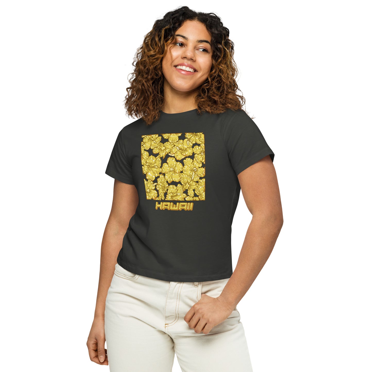 Gold Hibiscus Hawaii Women’s High-Waisted T-Shirt