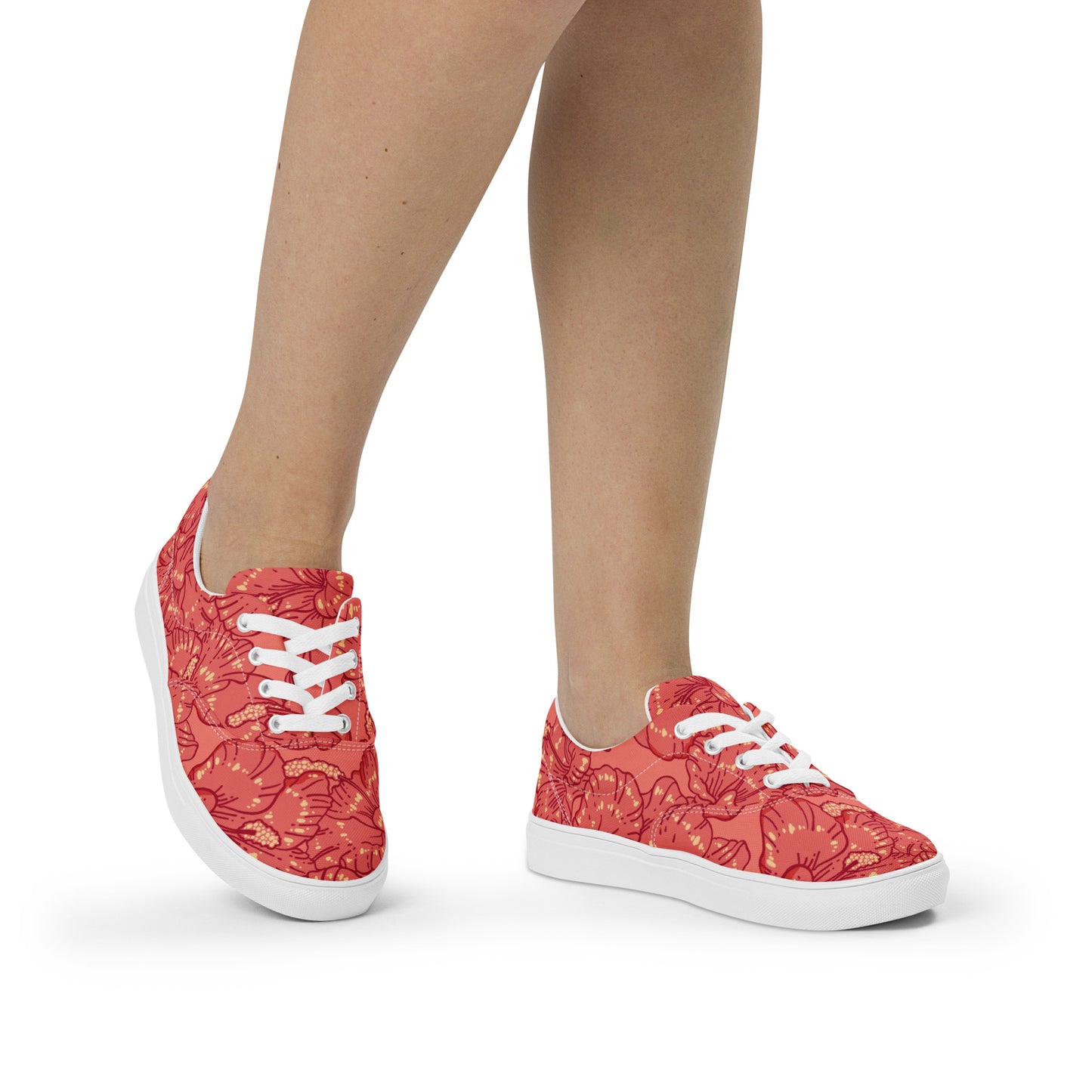 Red Hibiscus Women’s Lace-Up Shoes