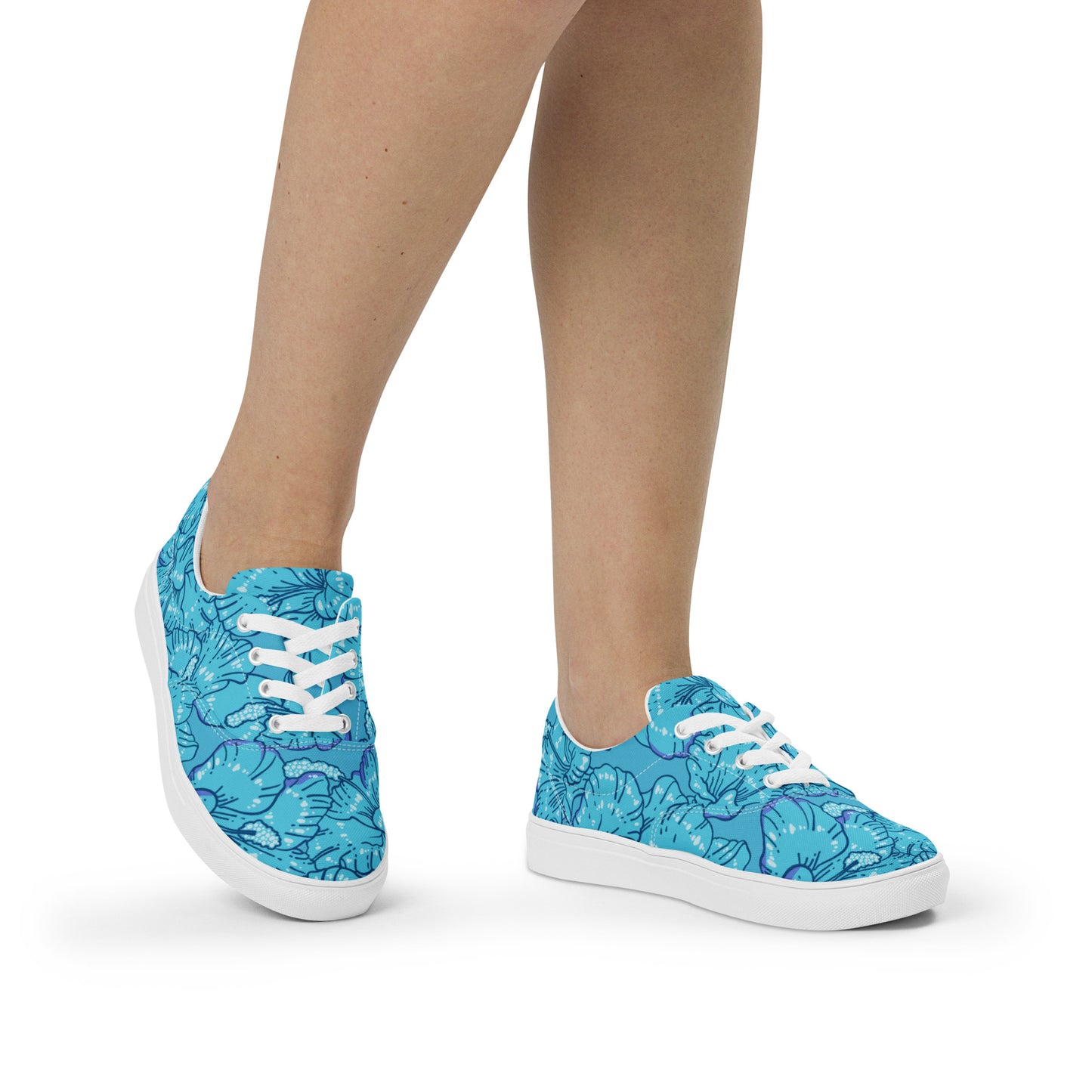 Blue Hibiscus Women’s Lace-Up Canvas Shoes