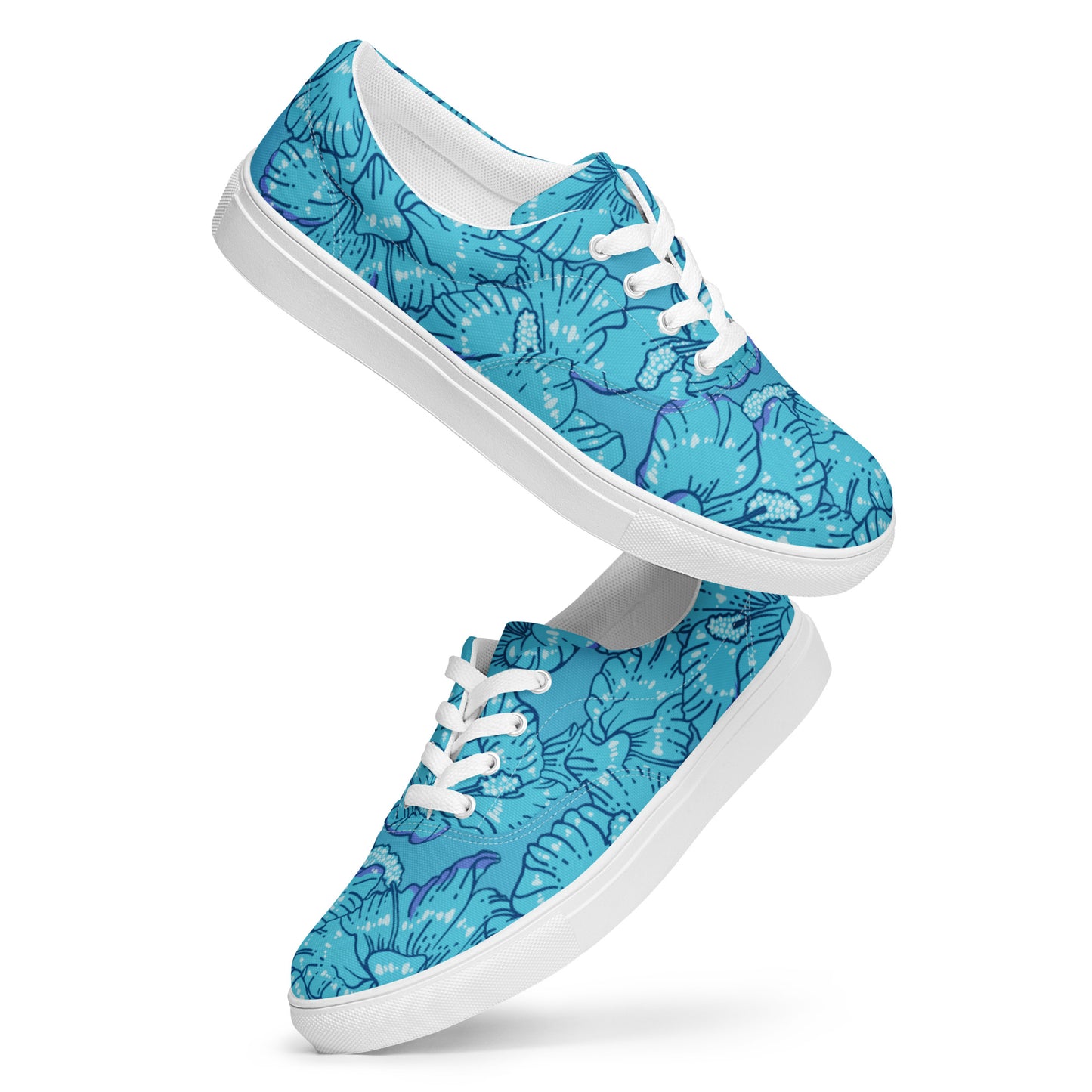 Blue Hibiscus Women’s Lace-Up Canvas Shoes