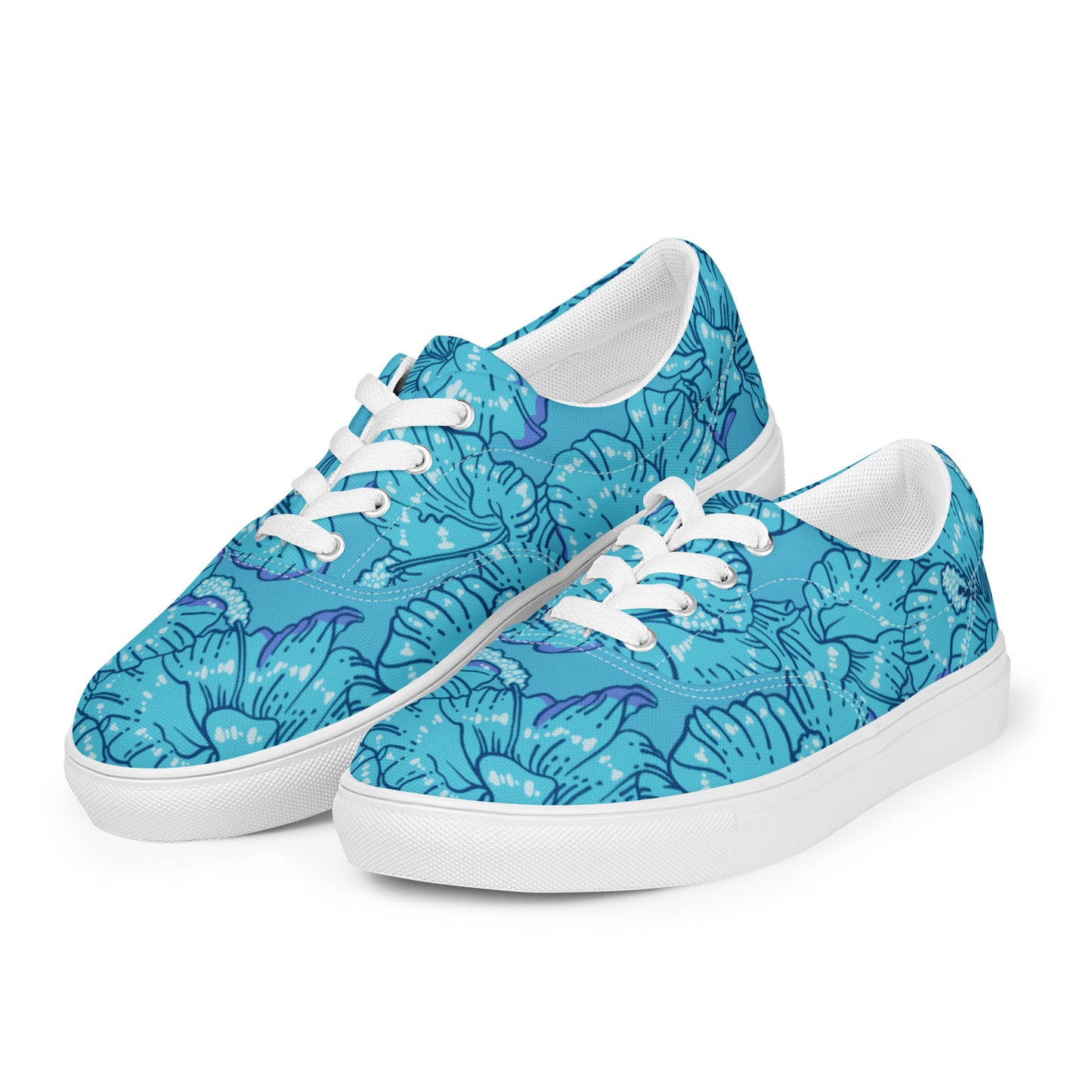 Blue Hibiscus Women’s Lace-Up Canvas Shoes