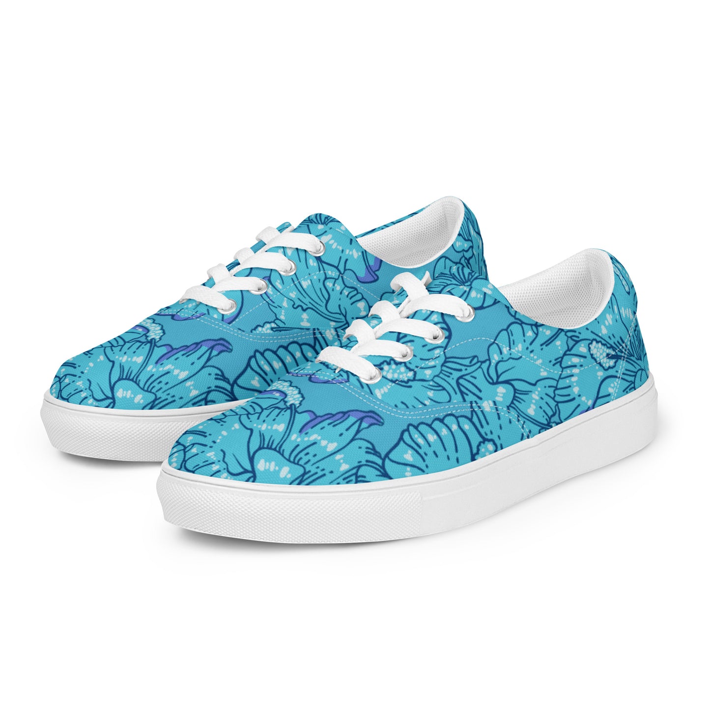 Blue Hibiscus Women’s Lace-Up Canvas Shoes