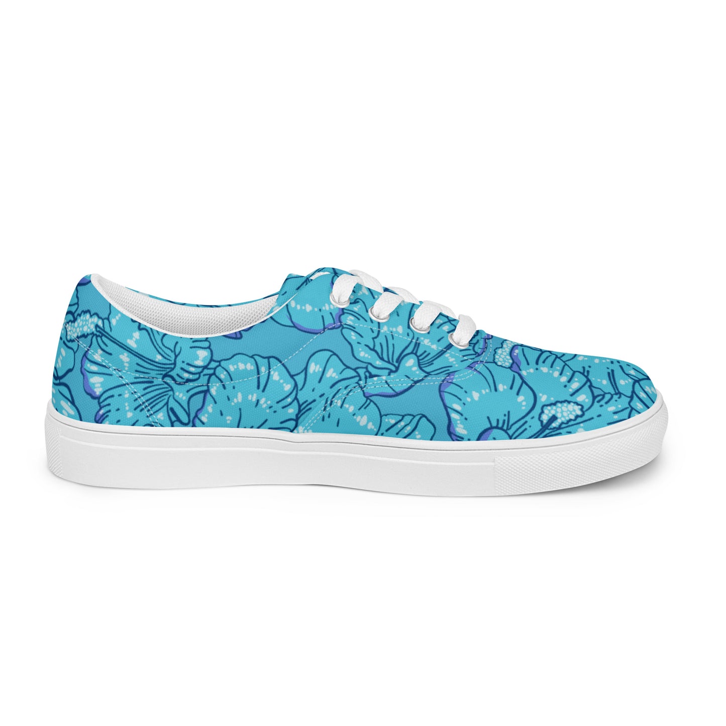 Blue Hibiscus Women’s Lace-Up Canvas Shoes