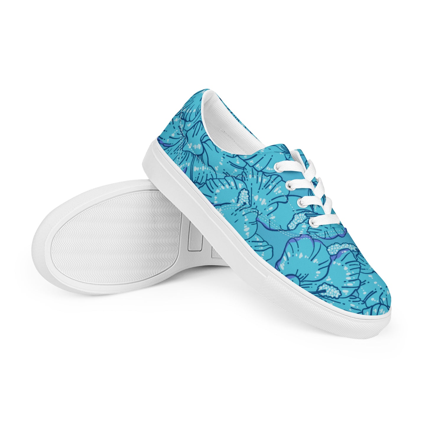 Blue Hibiscus Women’s Lace-Up Canvas Shoes